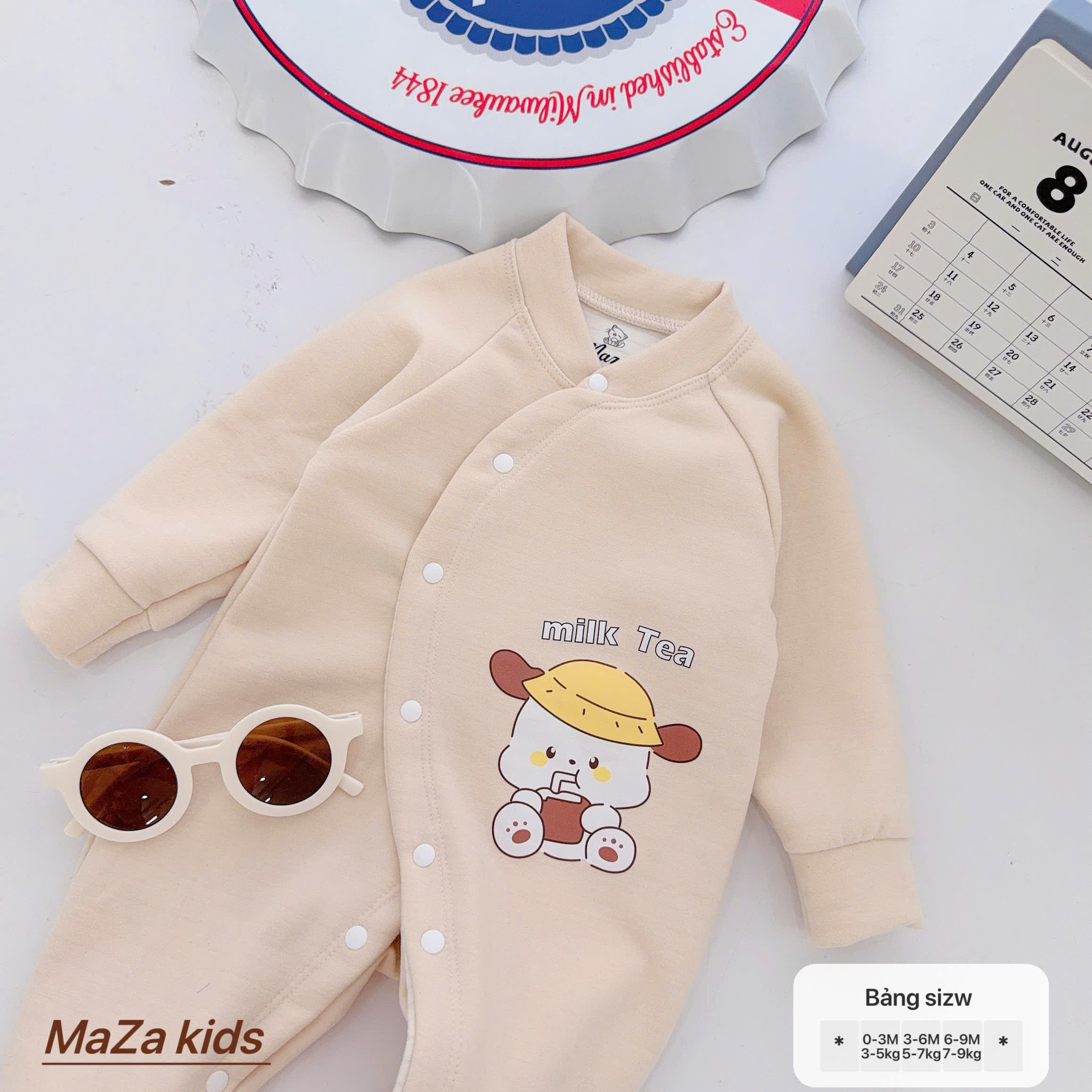 ( BM1 ) Body liền thân MAZA chất nỉ giữ nhiệt màu trơn co dãn mềm ấm cho bé 0-9 tháng — ảnh 2