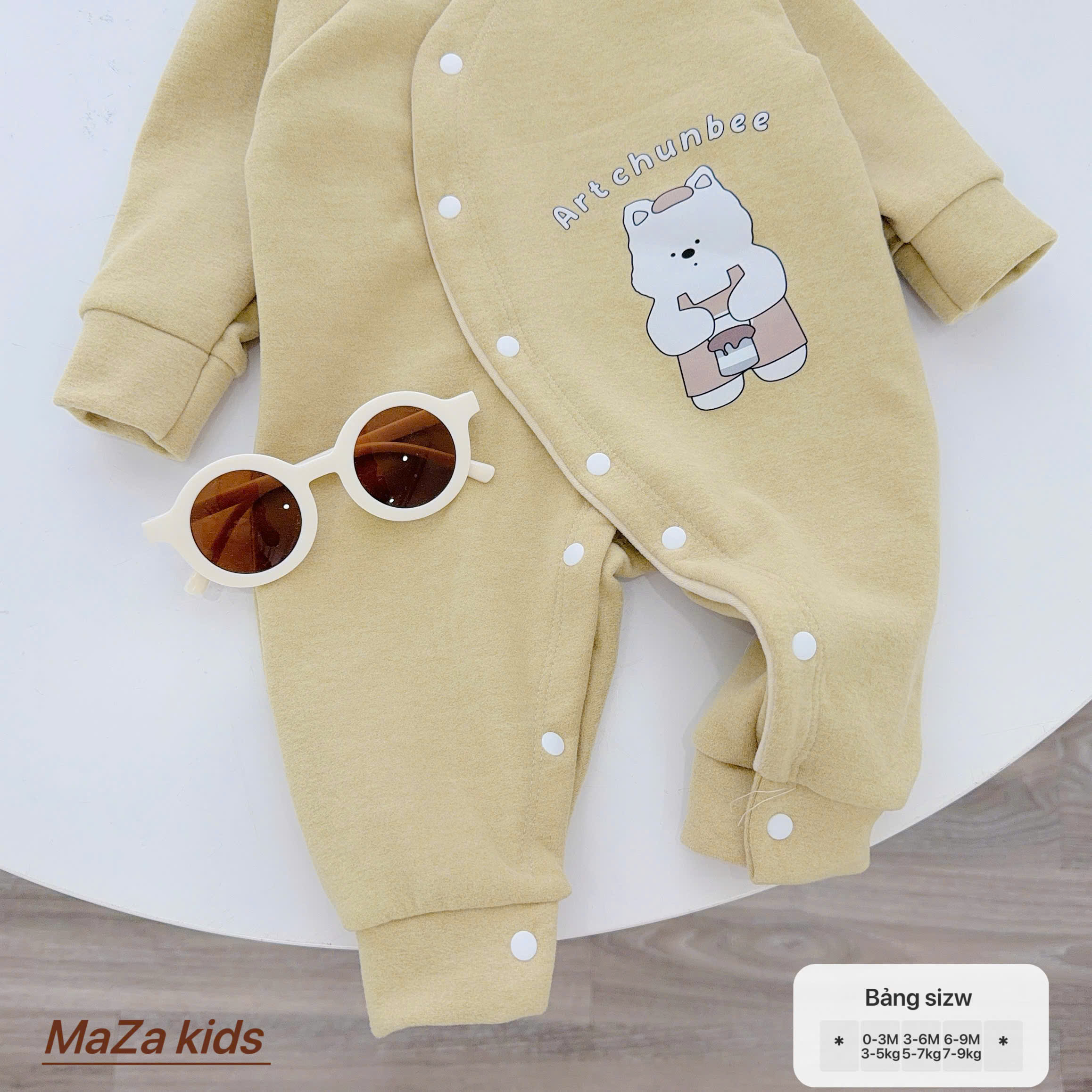 ( BM1 ) Body liền thân MAZA chất nỉ giữ nhiệt màu trơn co dãn mềm ấm cho bé 0-9 tháng — ảnh 3