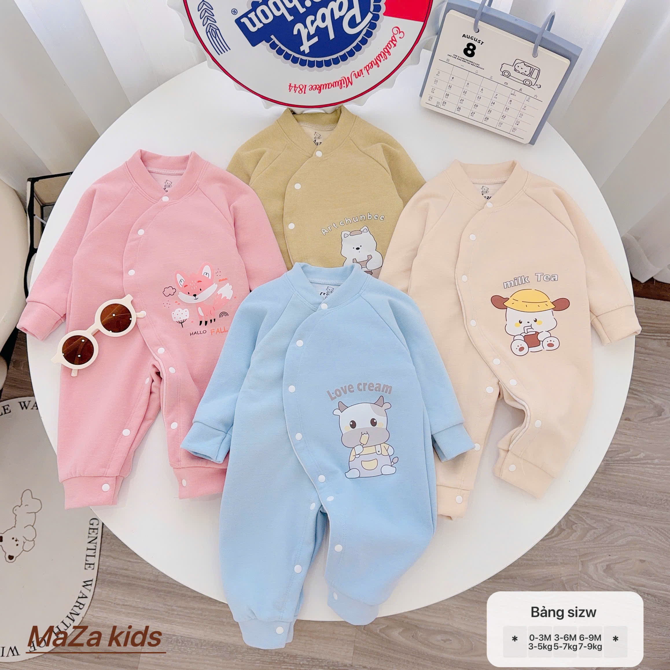 ( BM1 ) Body liền thân MAZA chất nỉ giữ nhiệt màu trơn co dãn mềm ấm cho bé 0-9 tháng — ảnh 4