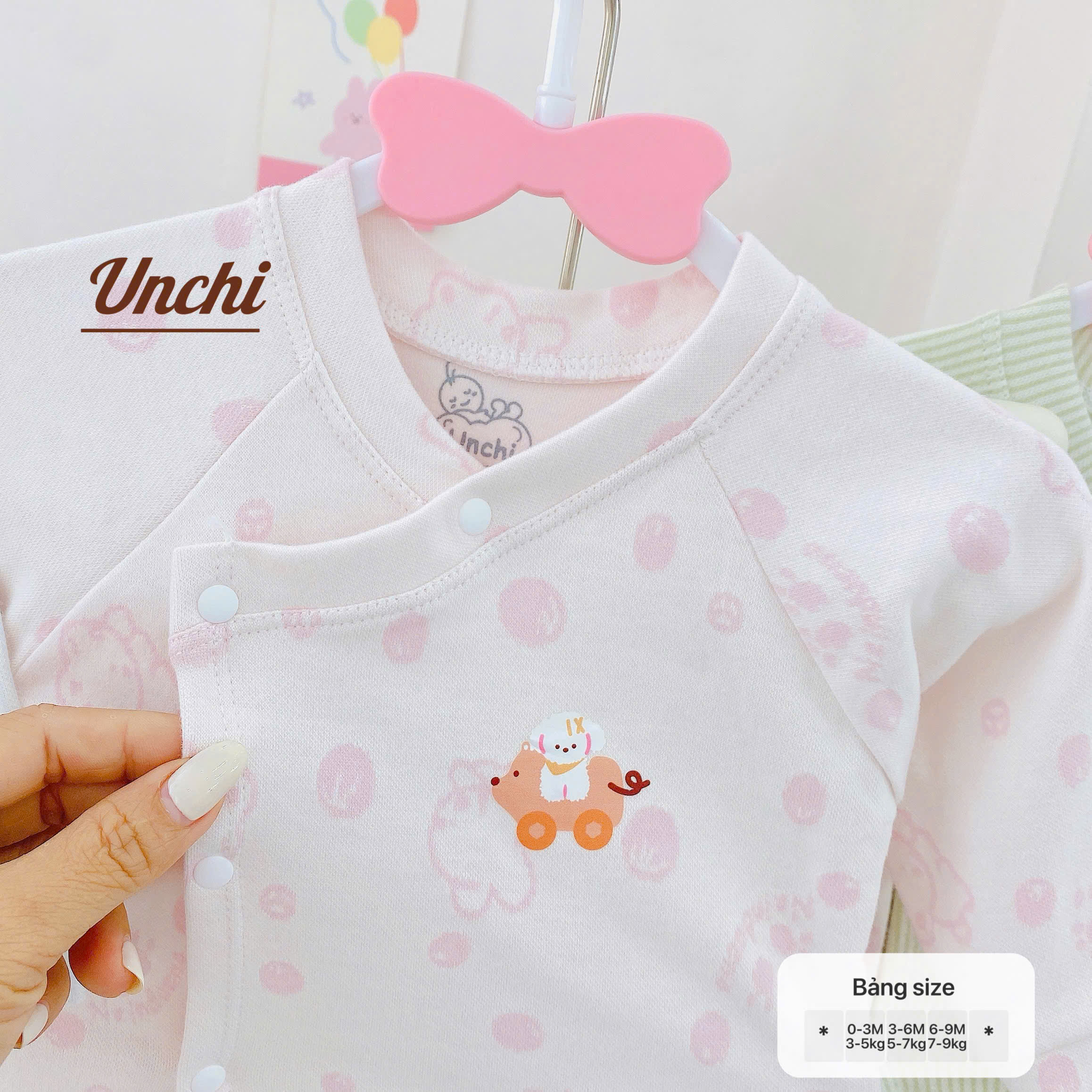 ( UD17 ) Bộ Sơ Sinh Thu Đông Unchi Vải nỉ Tăm, Nỉ cotton In Họa Tiết cho bé 0-9 tháng — ảnh 3