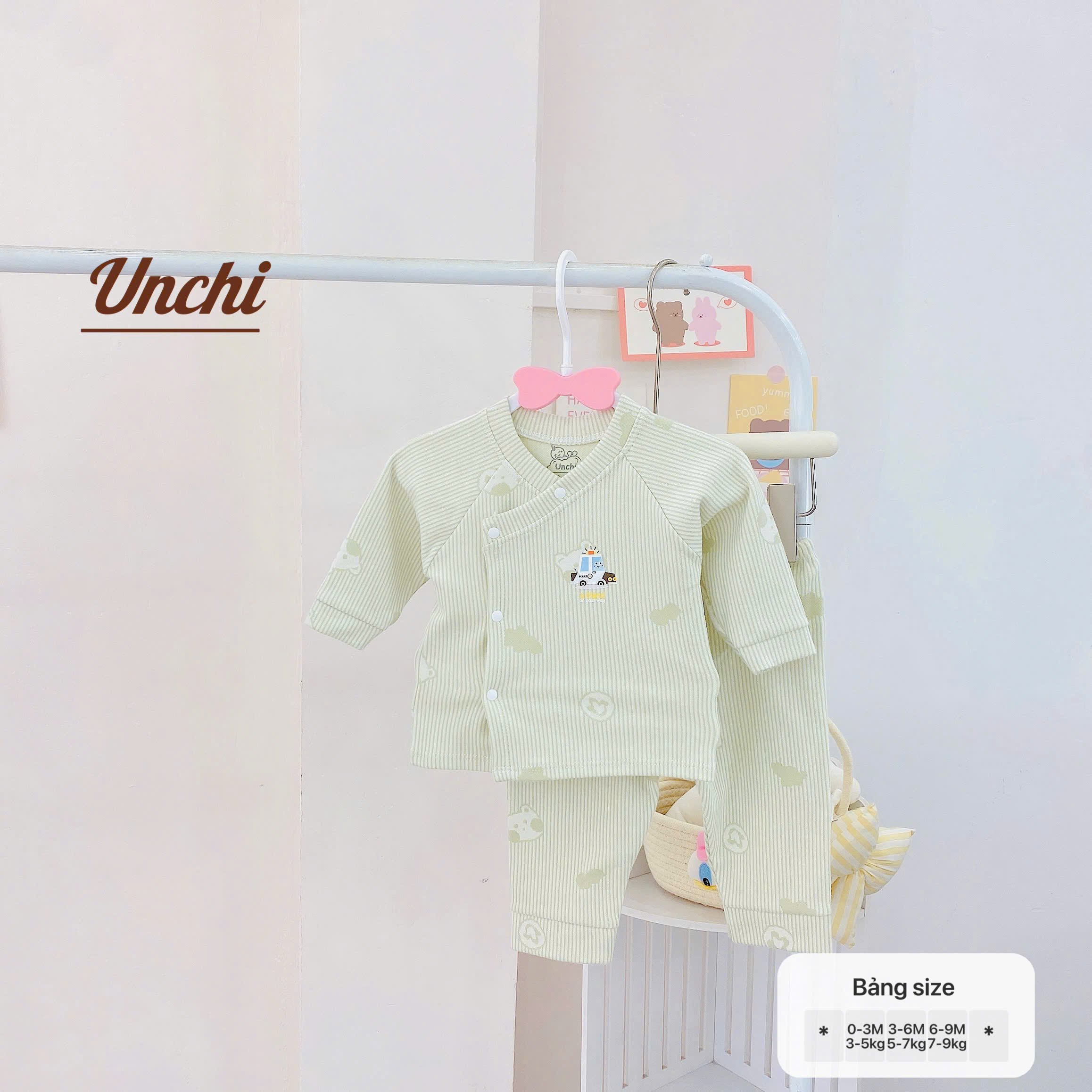 ( UD17 ) Bộ Sơ Sinh Thu Đông Unchi Vải nỉ Tăm, Nỉ cotton In Họa Tiết cho bé 0-9 tháng — ảnh 6