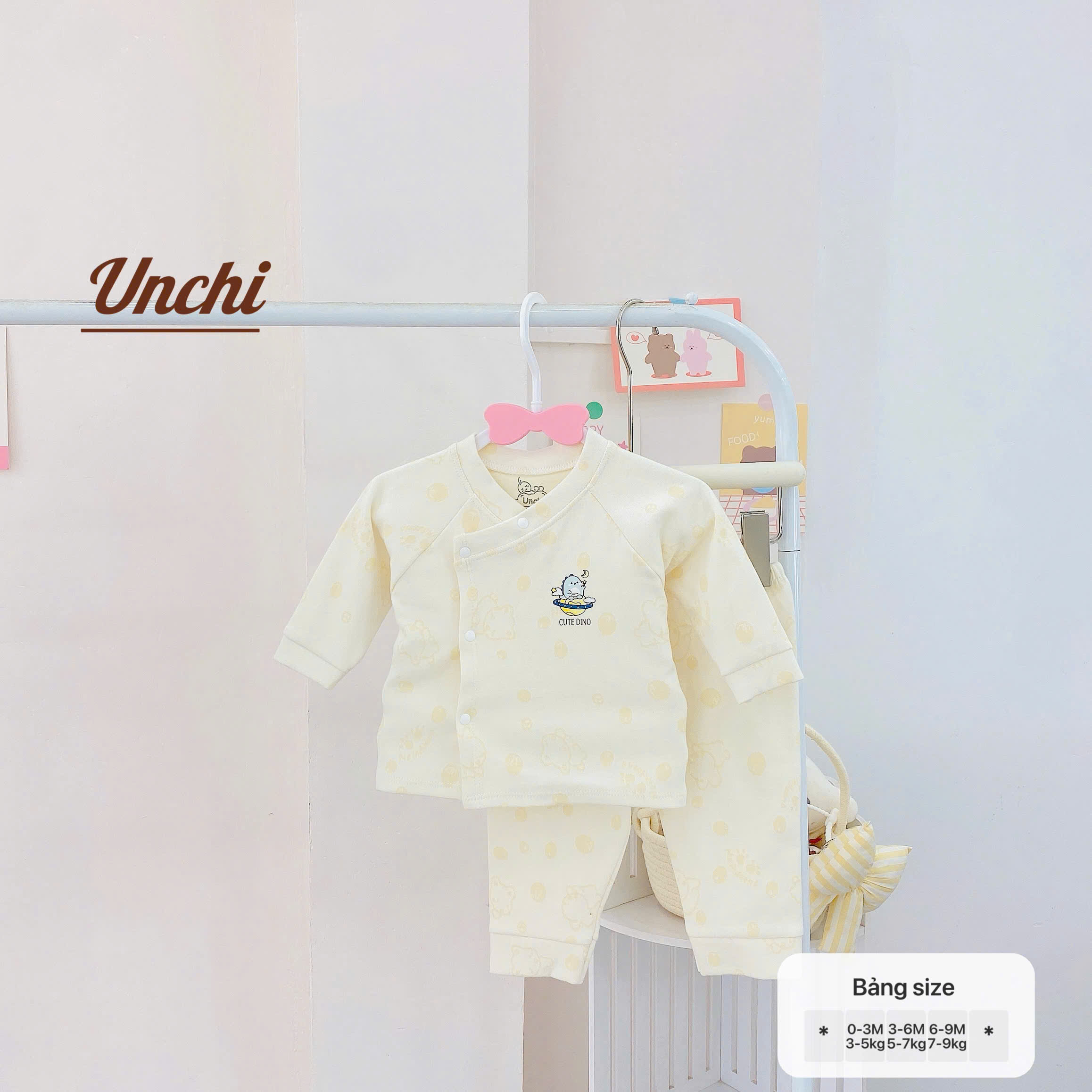 ( UD17 ) Bộ Sơ Sinh Thu Đông Unchi Vải nỉ Tăm, Nỉ cotton In Họa Tiết cho bé 0-9 tháng — ảnh 7