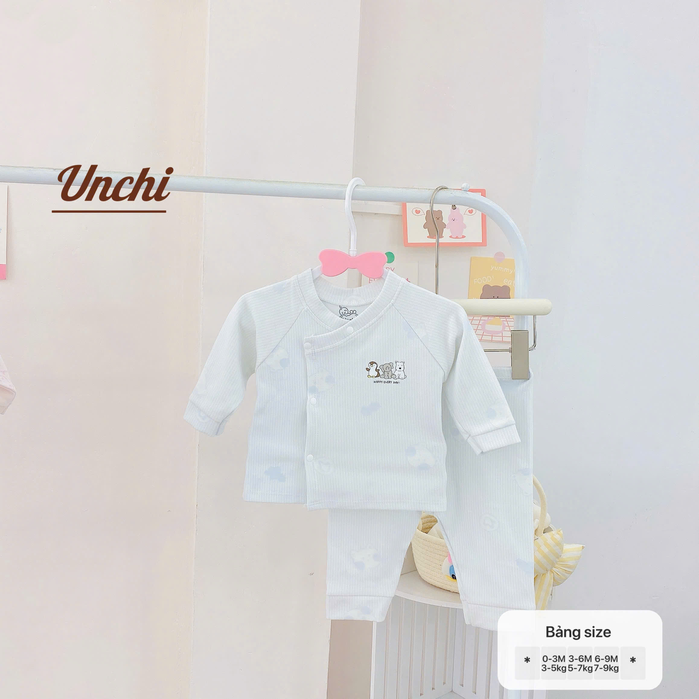 ( UD17 ) Bộ Sơ Sinh Thu Đông Unchi Vải nỉ Tăm, Nỉ cotton In Họa Tiết cho bé 0-9 tháng — ảnh 8