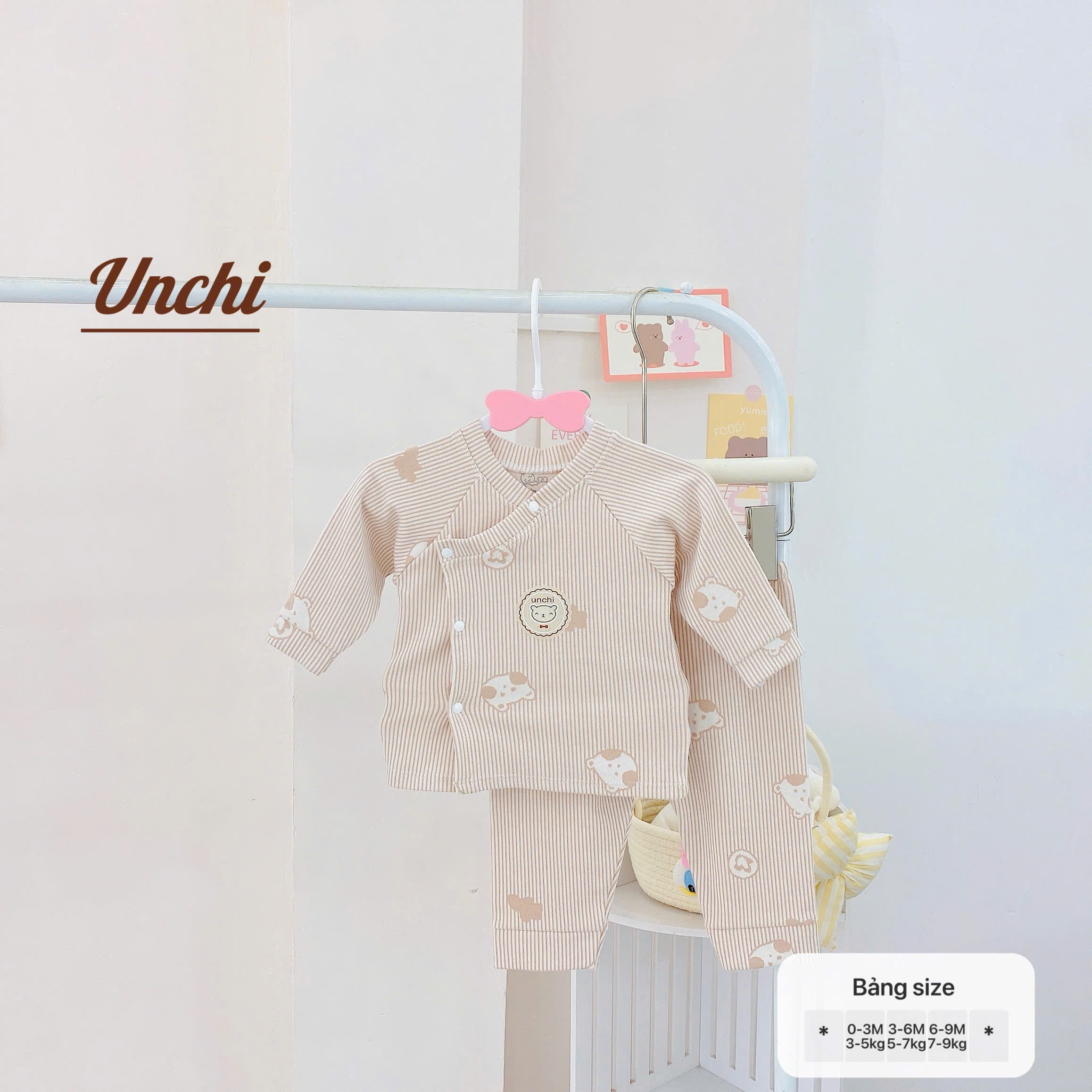 ( UD17 ) Bộ Sơ Sinh Thu Đông Unchi Vải nỉ Tăm, Nỉ cotton In Họa Tiết cho bé 0-9 tháng — ảnh 9