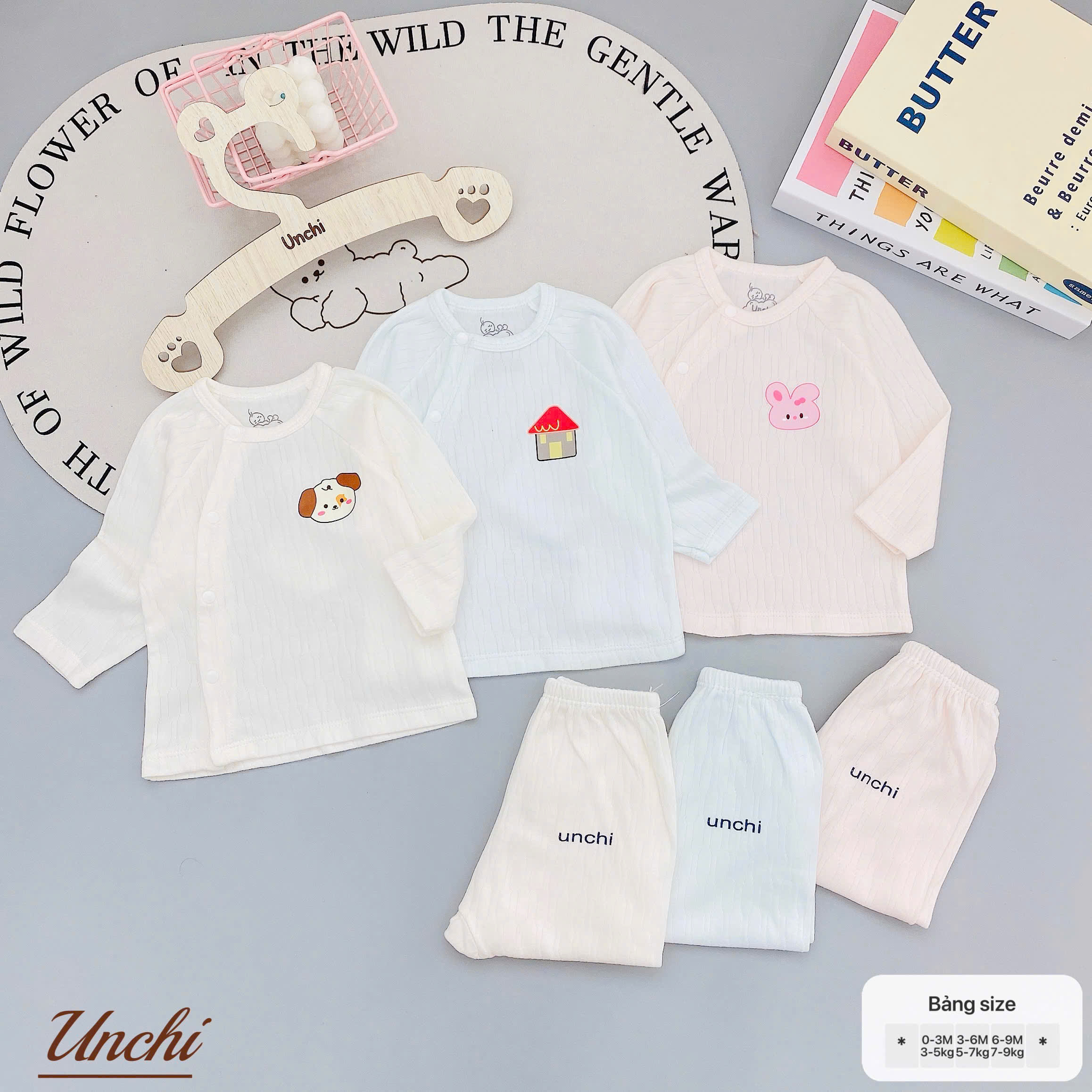 ( UD11 ) Bộ Quần Áo Unchi Chất Liệu Cottong Nỉ Thông Hơi cho bé Từ 0 -9 tháng 3-9kg Thiết Kế Dễ Thương Size 0-3M 3-6M 6-9M — ảnh 2
