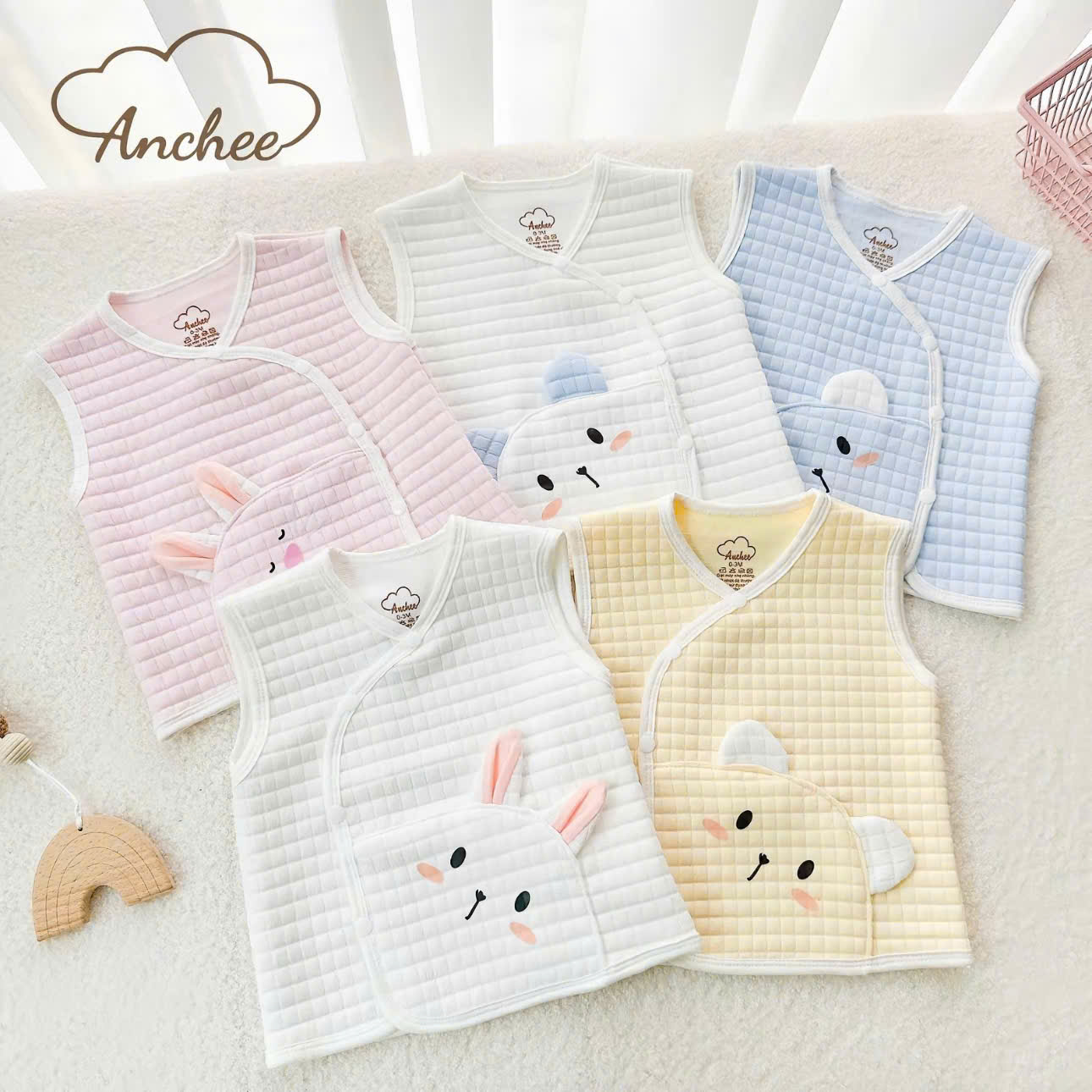 ( GA1 )Gile sơ sinh Phối Túi Anchee chất liệu vải Xốp Trần Bông mềm nhẹ, dày vừa cho bé 0-9 tháng