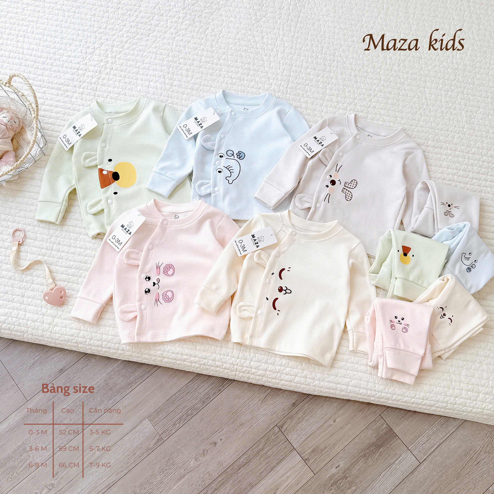 ( MD7 ) Bộ Dài Tay Chất Nỉ Cotong Maza Kids Cho Bé 0-9 Tháng