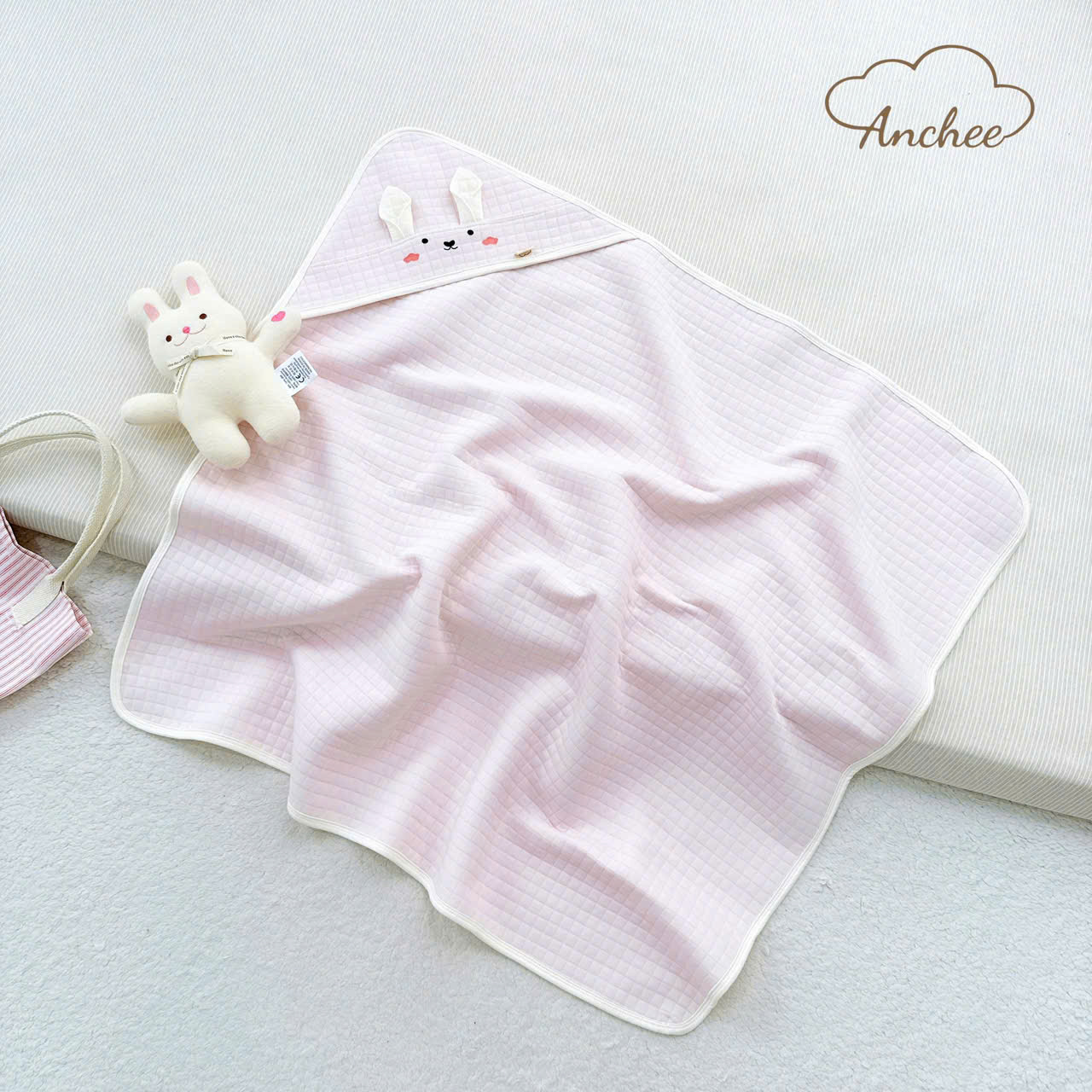 ( UA2 ) Ủ Choàng xốp 4 mùa phối tai thú Anchee mã mới cho bé từ sơ sinh, Chất Liệu Xốp Hàn Cotton kháng khuẩn, mềm mại, Kích Thước 80x80cm — ảnh 3