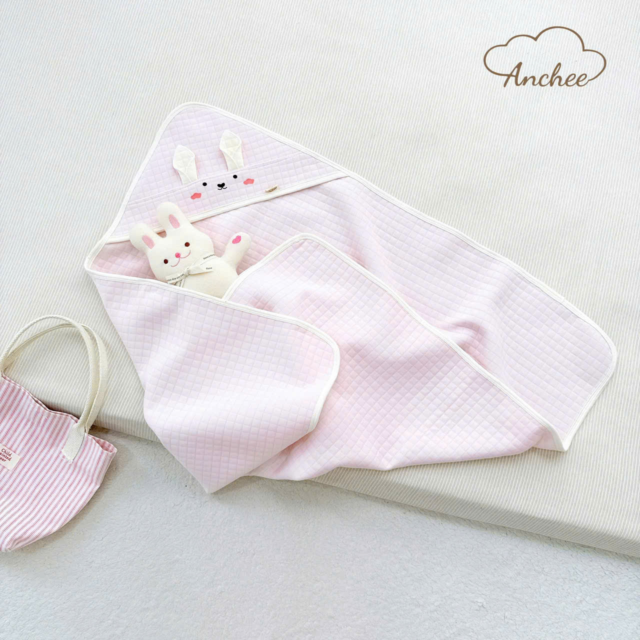 ( UA2 ) Ủ Choàng xốp 4 mùa phối tai thú Anchee mã mới cho bé từ sơ sinh, Chất Liệu Xốp Hàn Cotton kháng khuẩn, mềm mại, Kích Thước 80x80cm — ảnh 4
