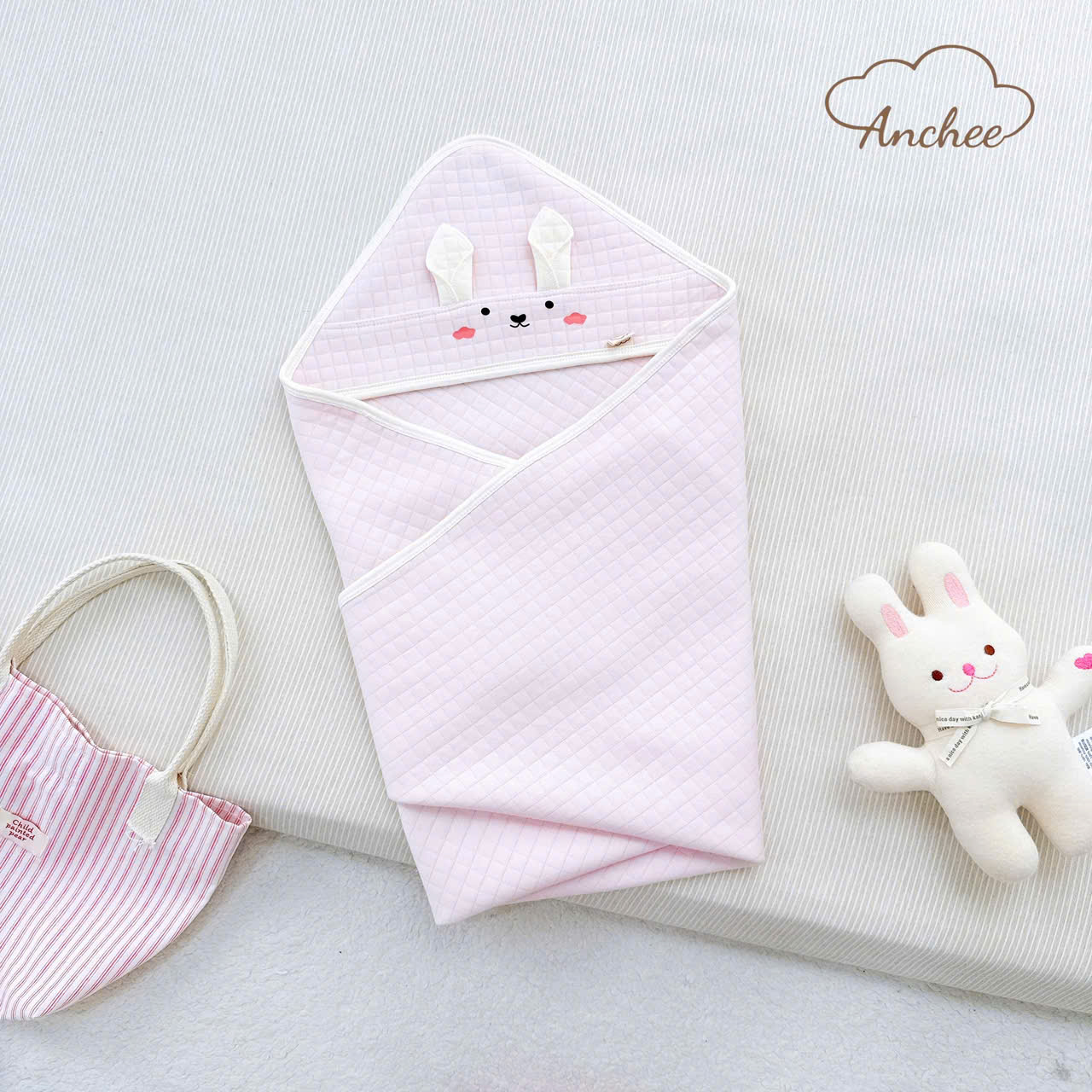 ( UA2 ) Ủ Choàng xốp 4 mùa phối tai thú Anchee mã mới cho bé từ sơ sinh, Chất Liệu Xốp Hàn Cotton kháng khuẩn, mềm mại, Kích Thước 80x80cm — ảnh 5