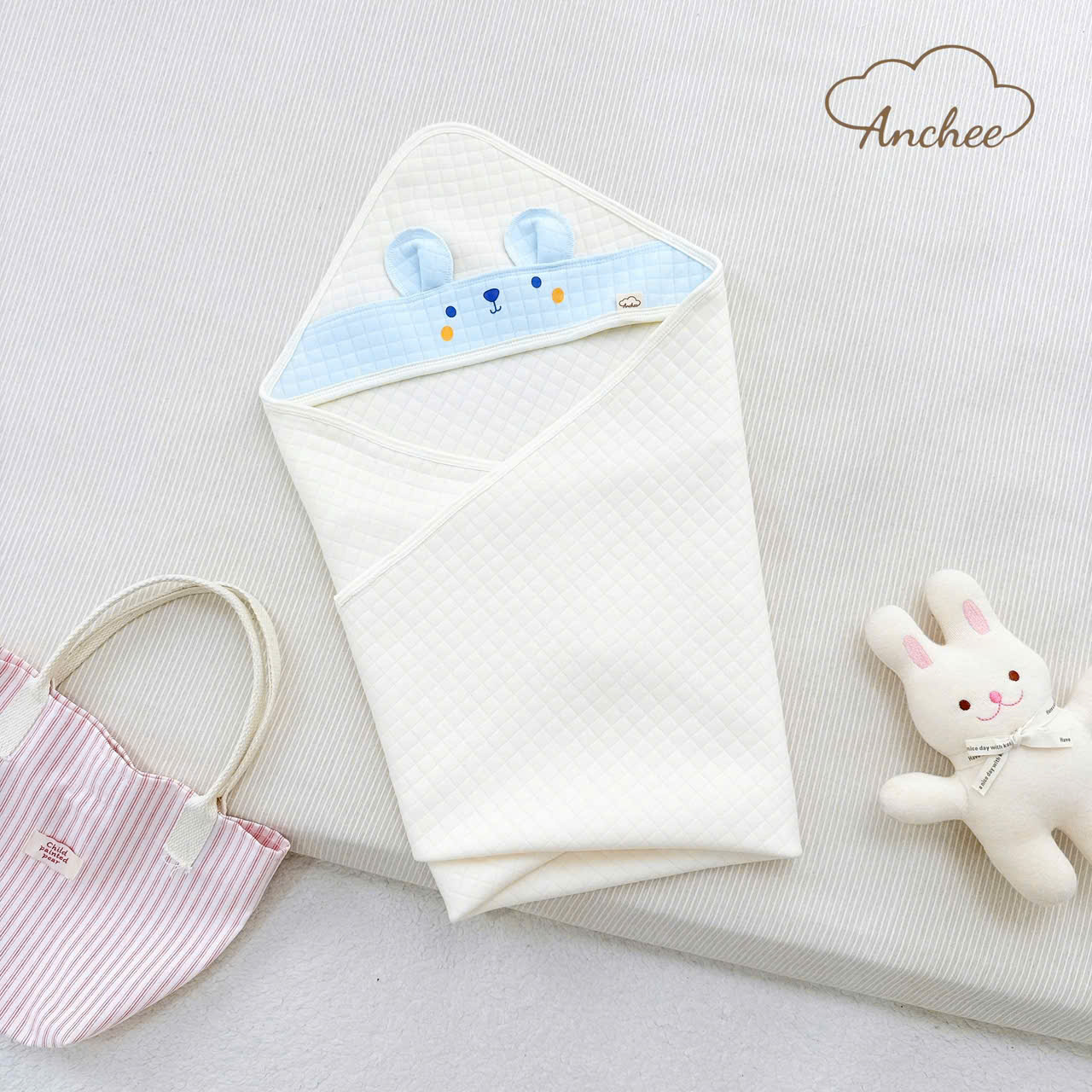 ( UA2 ) Ủ Choàng xốp 4 mùa phối tai thú Anchee mã mới cho bé từ sơ sinh, Chất Liệu Xốp Hàn Cotton kháng khuẩn, mềm mại, Kích Thước 80x80cm — ảnh 6