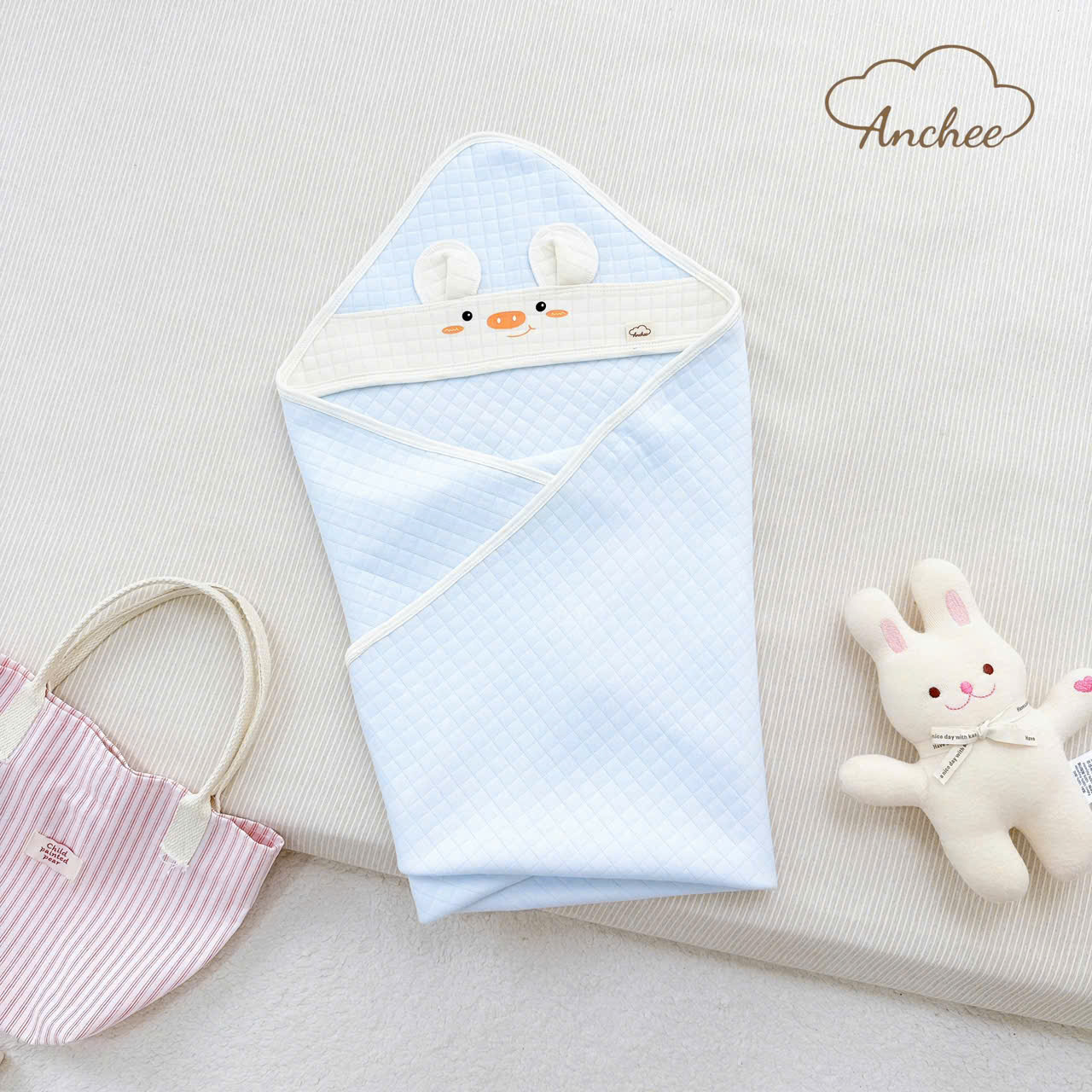 ( UA2 ) Ủ Choàng xốp 4 mùa phối tai thú Anchee mã mới cho bé từ sơ sinh, Chất Liệu Xốp Hàn Cotton kháng khuẩn, mềm mại, Kích Thước 80x80cm — ảnh 7