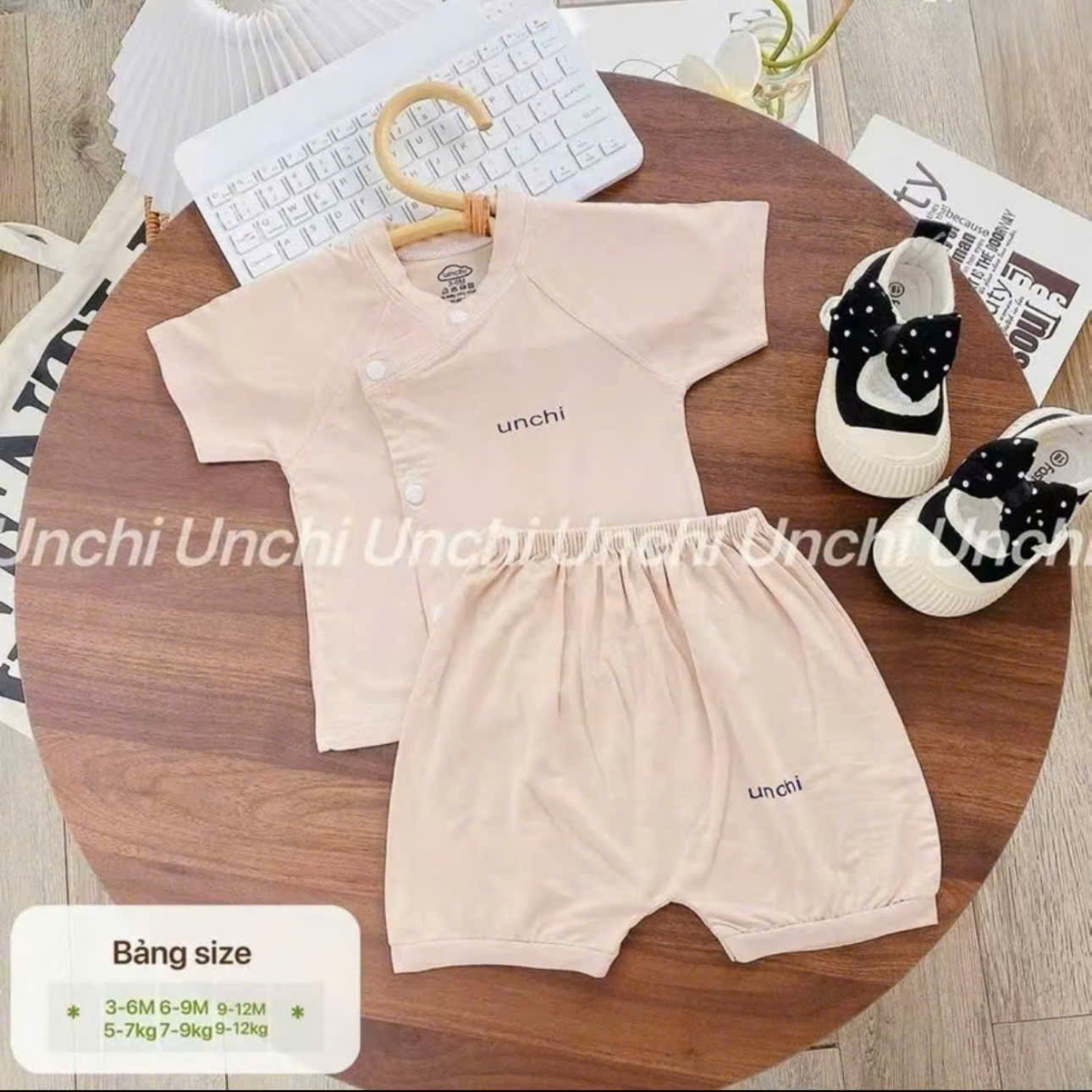 ( UC3 ) Bộ cộc tay sơ sinh Unchi vải petit mềm mịn màu trơn cho bé 0-9 tháng — ảnh 3