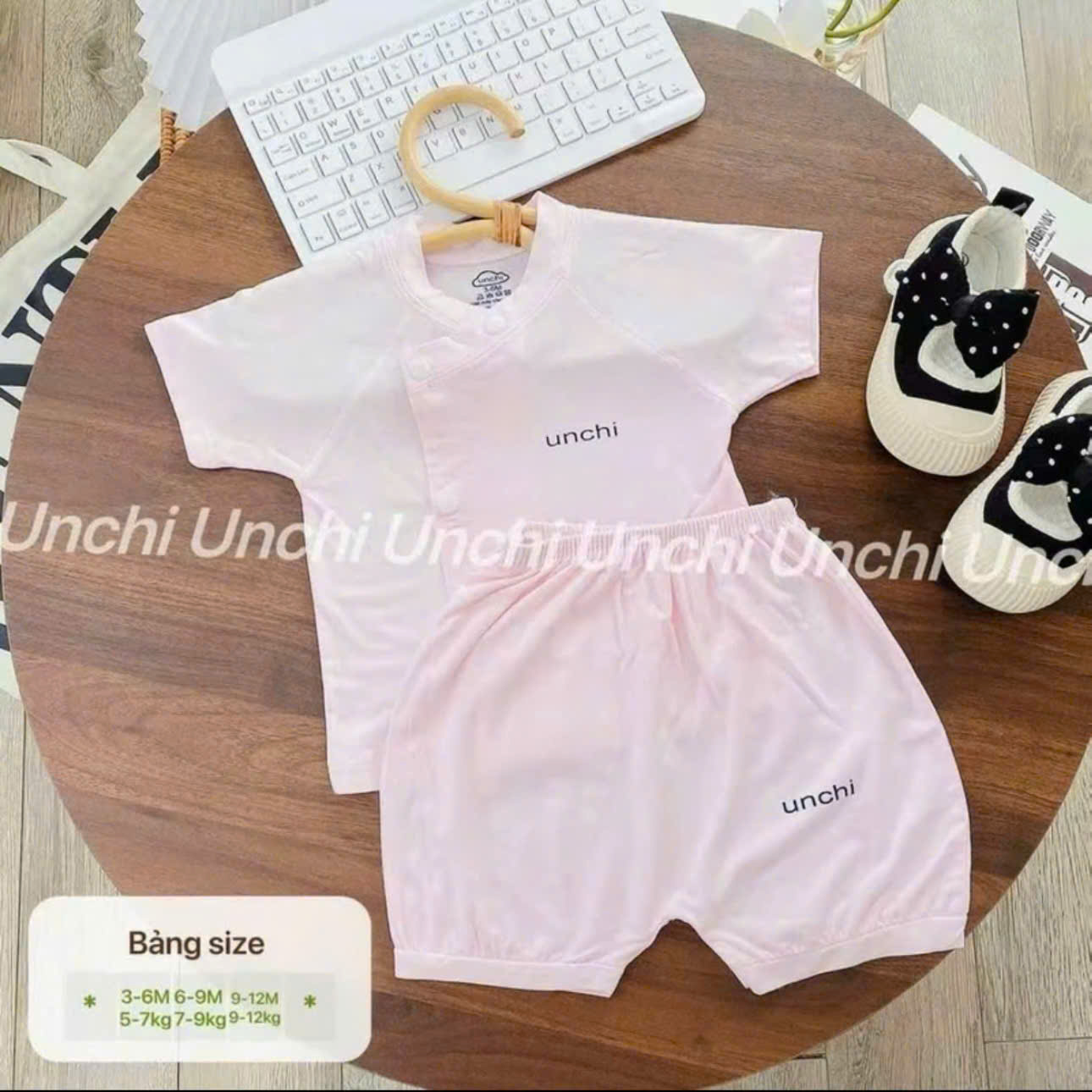 ( UC3 ) Bộ cộc tay sơ sinh Unchi vải petit mềm mịn màu trơn cho bé 0-9 tháng — ảnh 4