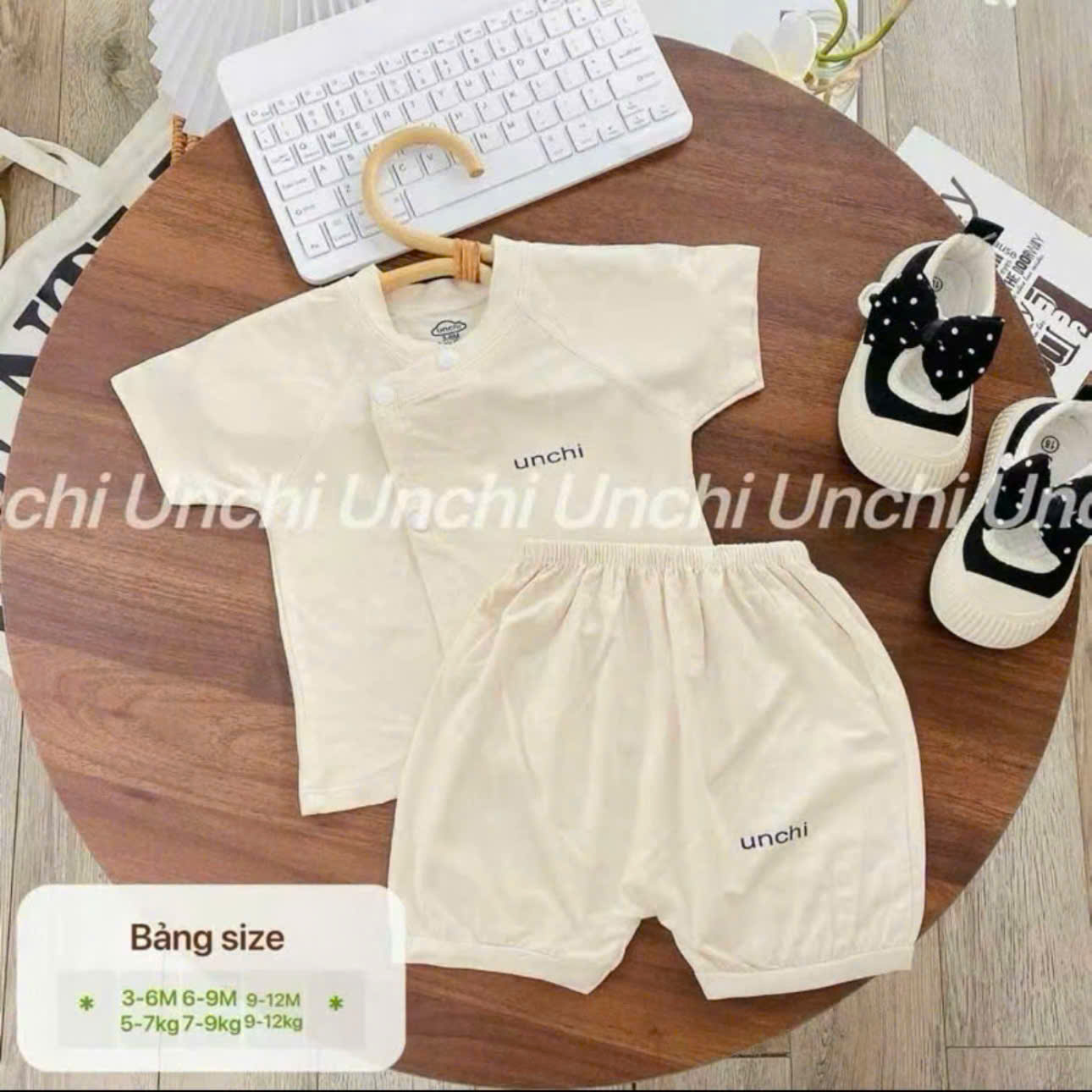 ( UC3 ) Bộ cộc tay sơ sinh Unchi vải petit mềm mịn màu trơn cho bé 0-9 tháng — ảnh 5