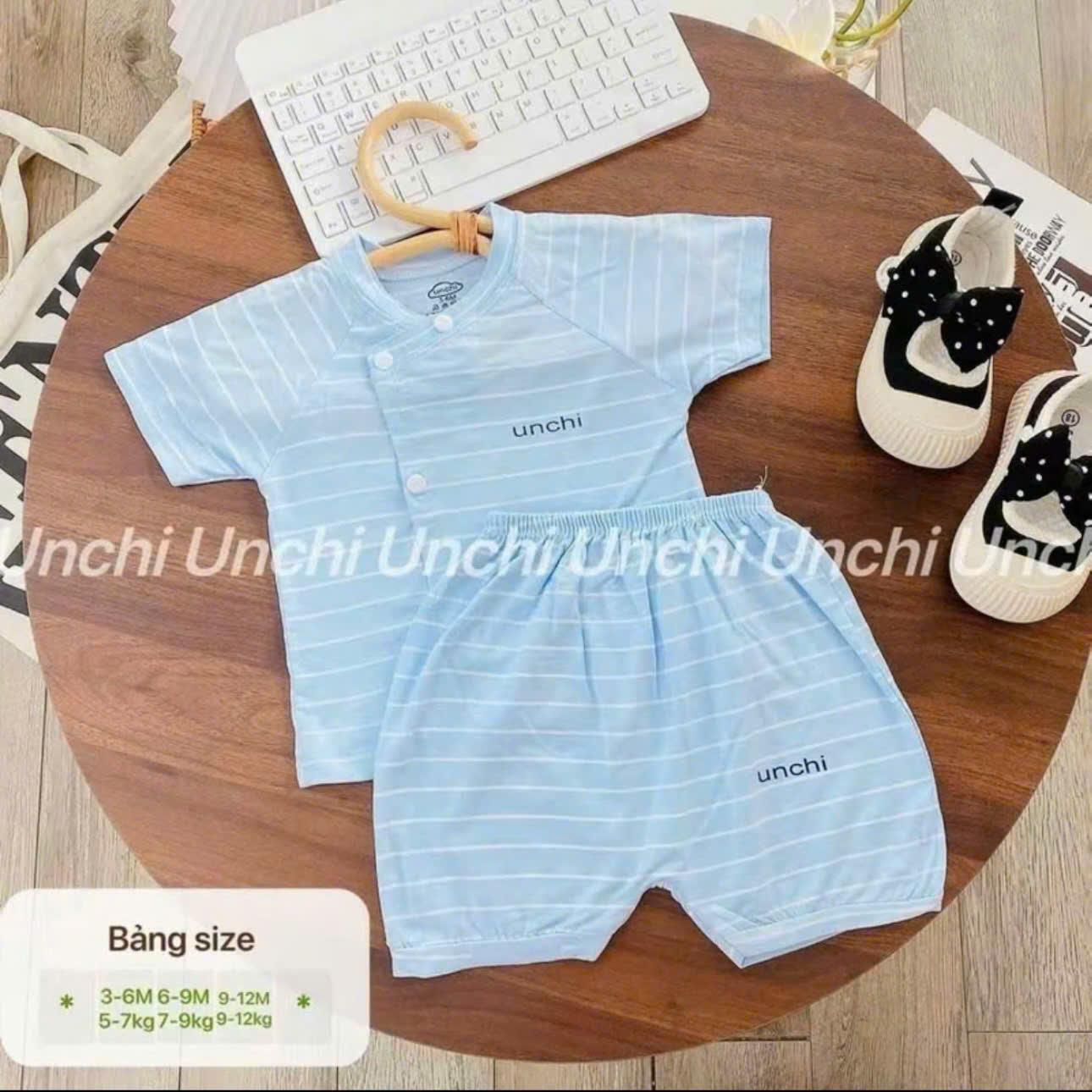 ( UC3 ) Bộ cộc tay sơ sinh Unchi vải petit mềm mịn màu trơn cho bé 0-9 tháng — ảnh 6