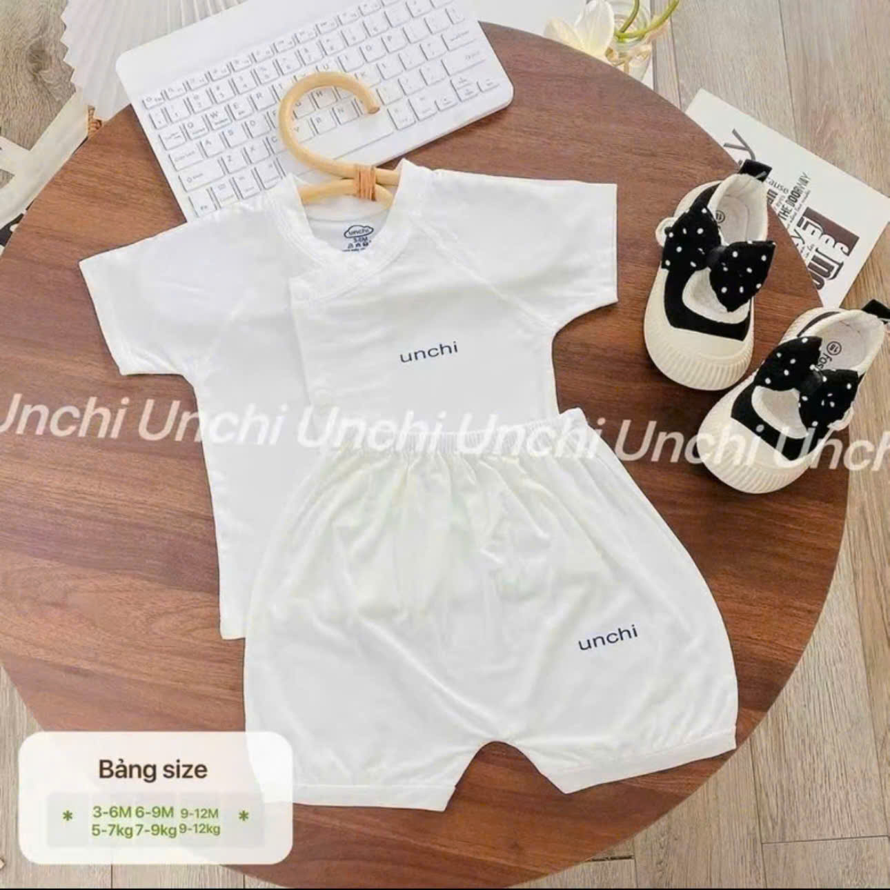 ( UC3 ) Bộ cộc tay sơ sinh Unchi vải petit mềm mịn màu trơn cho bé 0-9 tháng — ảnh 7