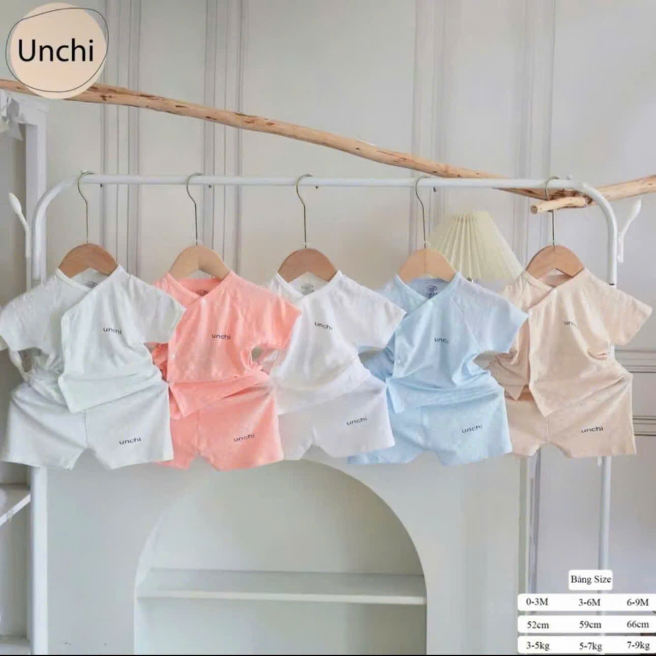 ( UC4 ) Bộ cộc tay sơ sinh Unchi vải petit bamboo vân nổi cho bé 0-9 tháng 