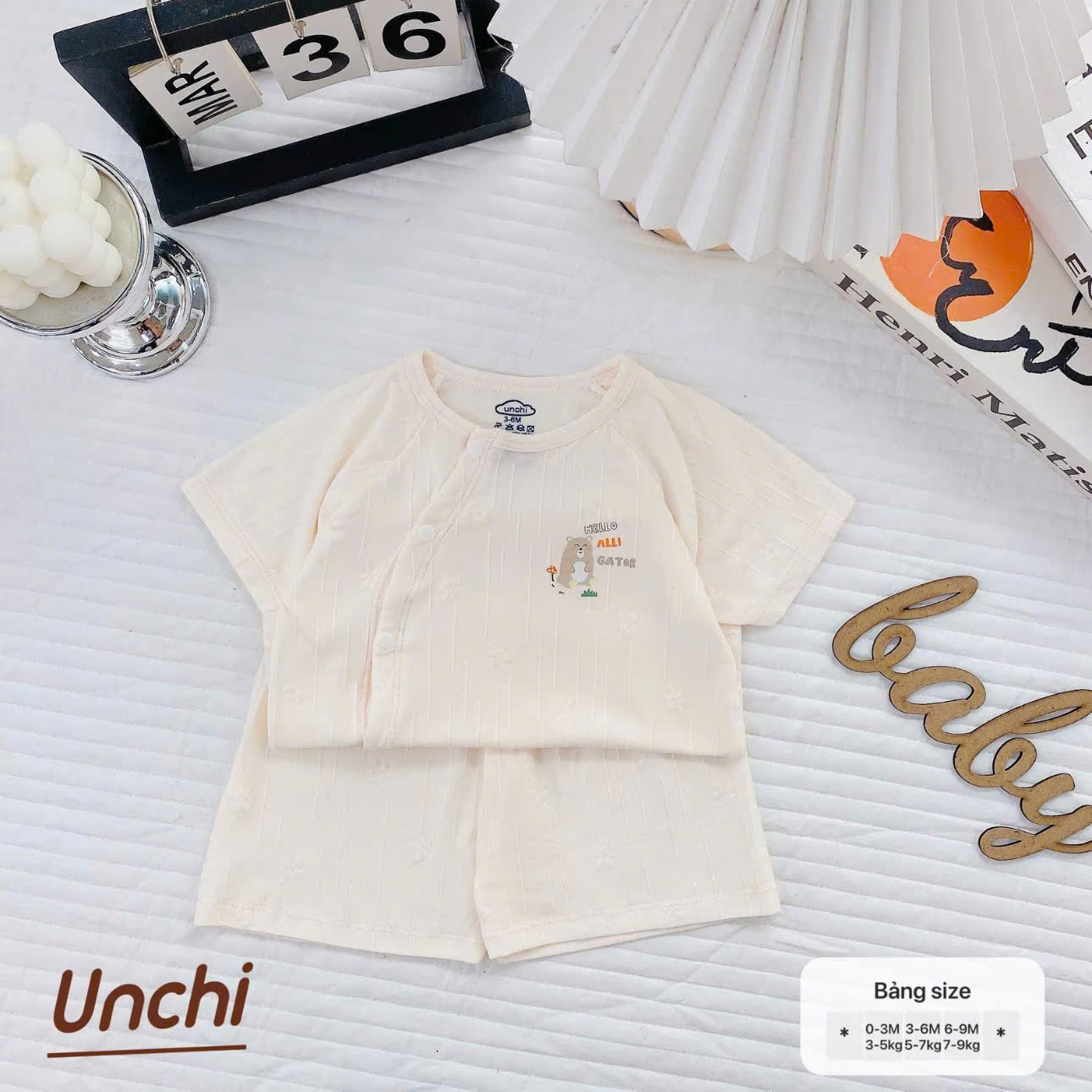 ( UC5 ) Bộ cộc tay thông hơi Unchi chất petit cho bé 0–9 tháng — ảnh 4