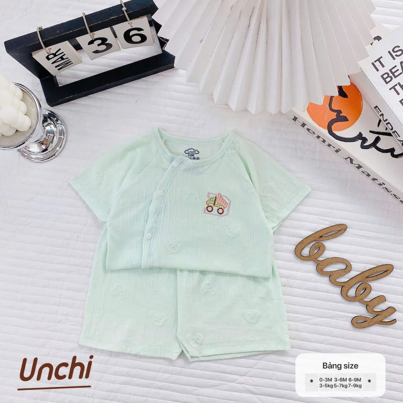 ( UC5 ) Bộ cộc tay thông hơi Unchi chất petit cho bé 0–9 tháng — ảnh 6