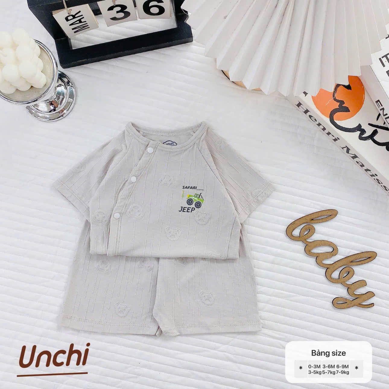 ( UC5 ) Bộ cộc tay thông hơi Unchi chất petit cho bé 0–9 tháng — ảnh 8