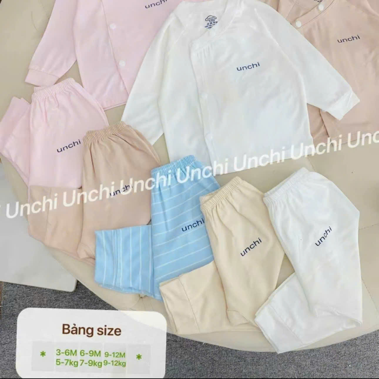 ( UD3 ) Bộ dài tay sơ sinh Unchi khuy bấm màu trơn, chất petit mềm mịn cho bé 0-9 tháng — ảnh 2
