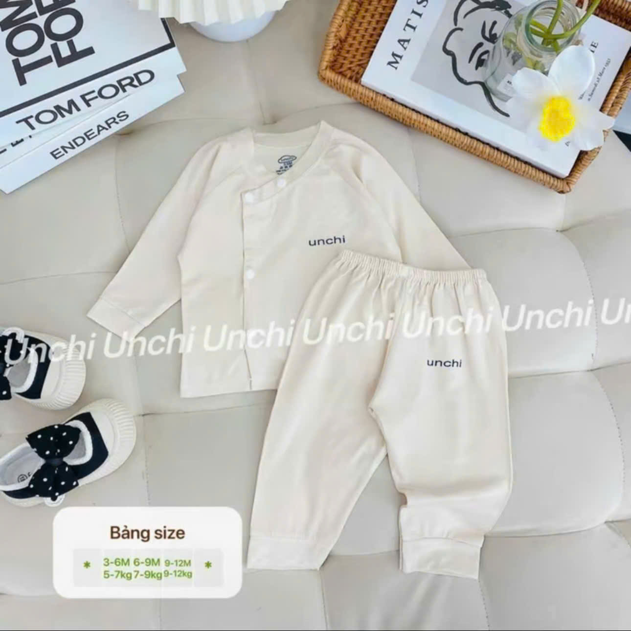 ( UD3 ) Bộ dài tay sơ sinh Unchi khuy bấm màu trơn, chất petit mềm mịn cho bé 0-9 tháng — ảnh 7