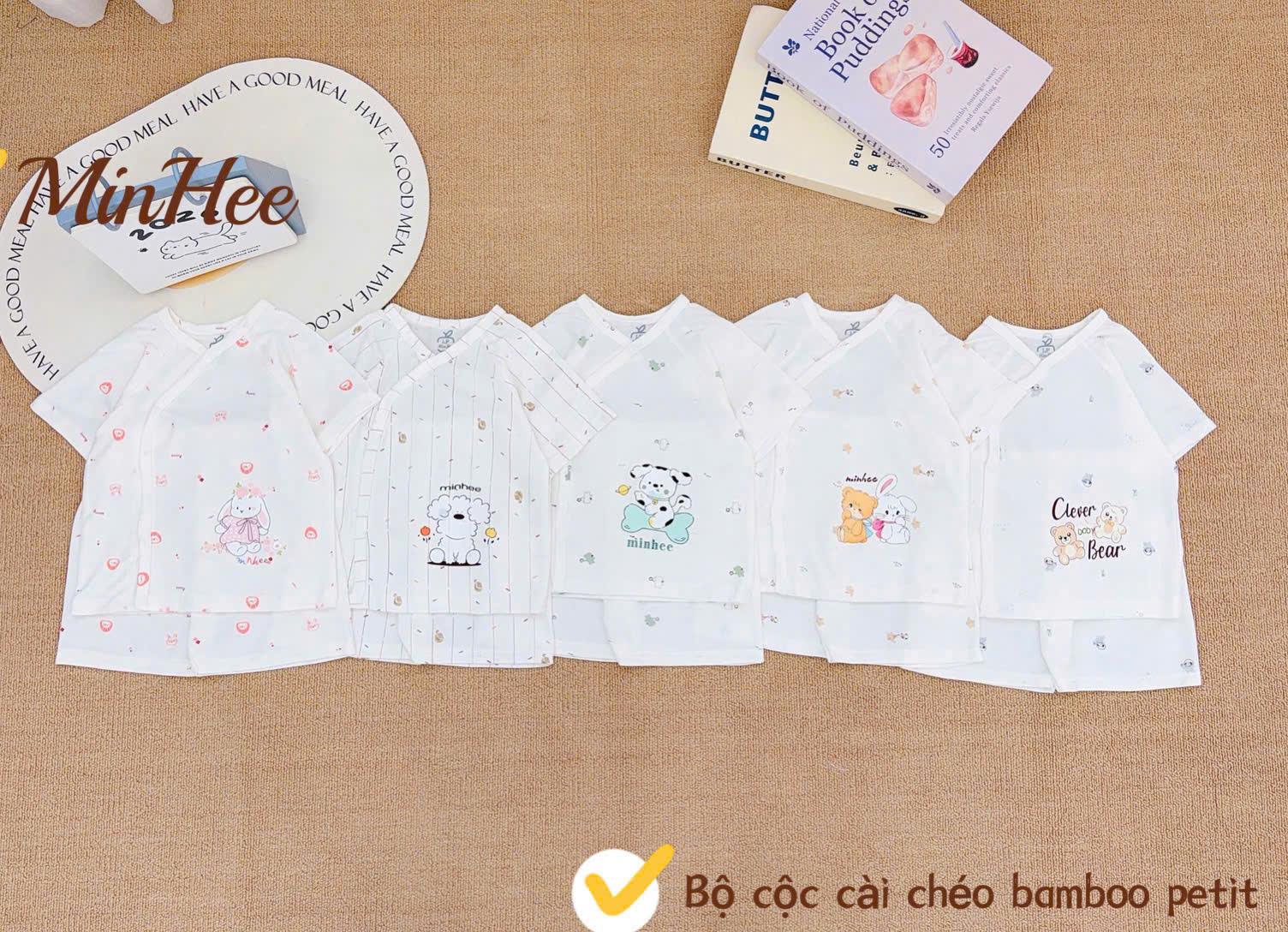 ( MH1 )Bộ cộc tay sơ sinh MinHee, chất petit bamboo cài chéo cho bé 0-9 tháng — ảnh 2