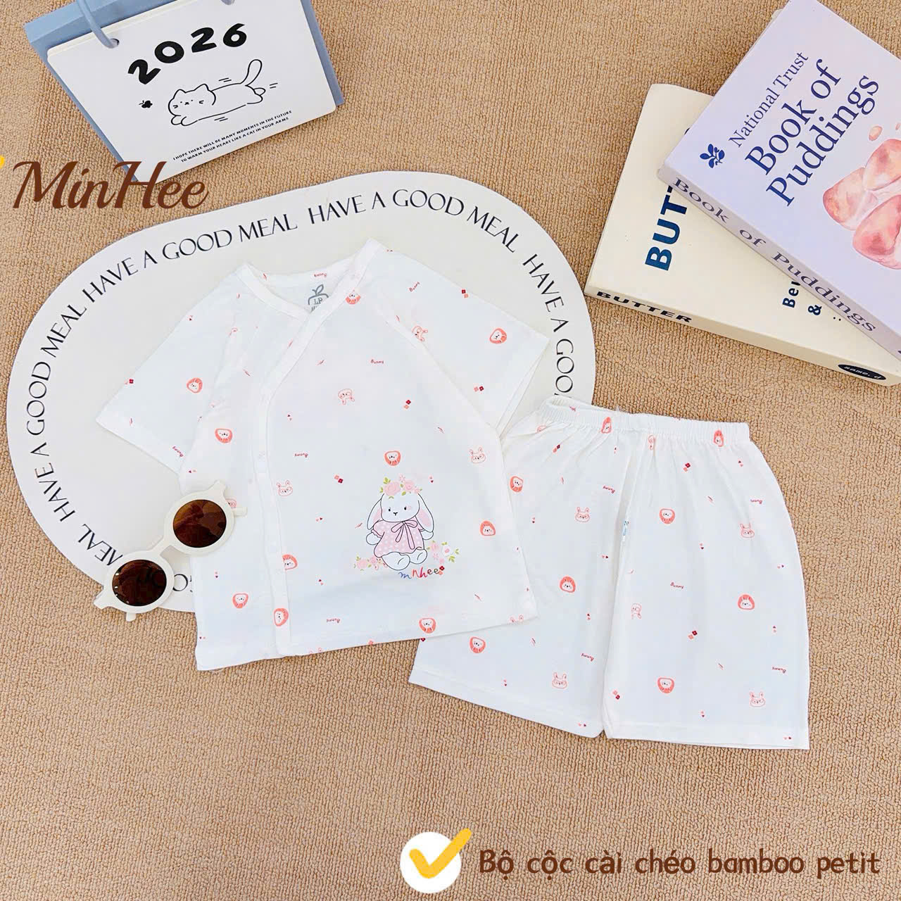 ( MH1 )Bộ cộc tay sơ sinh MinHee, chất petit bamboo cài chéo cho bé 0-9 tháng — ảnh 4