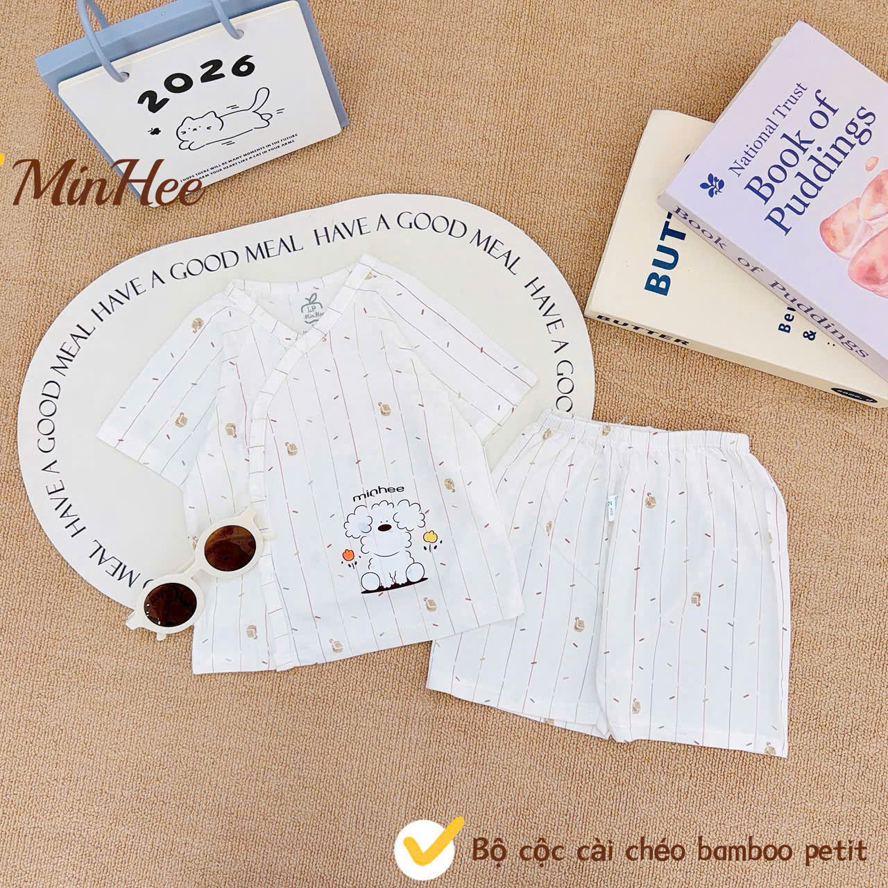 ( MH1 )Bộ cộc tay sơ sinh MinHee, chất petit bamboo cài chéo cho bé 0-9 tháng — ảnh 5
