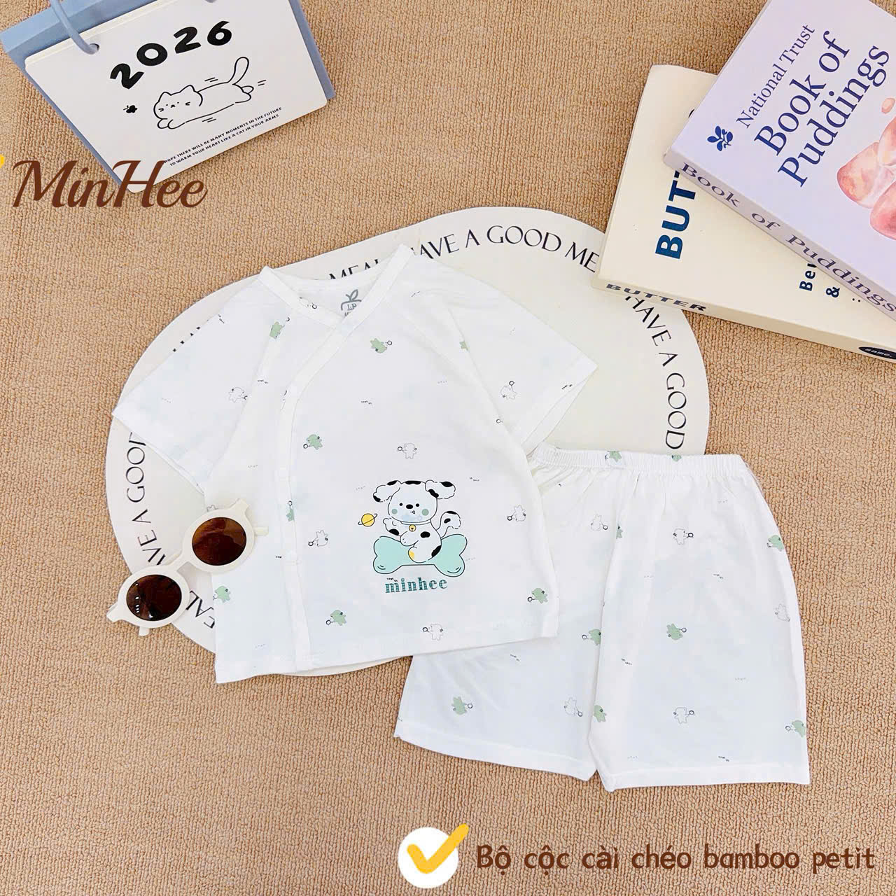 ( MH1 )Bộ cộc tay sơ sinh MinHee, chất petit bamboo cài chéo cho bé 0-9 tháng — ảnh 7