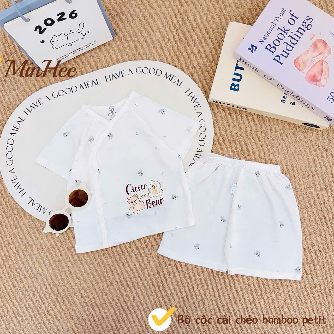 ( MH1 )Bộ cộc tay sơ sinh MinHee, chất petit bamboo cài chéo cho bé 0-9 tháng — ảnh 8