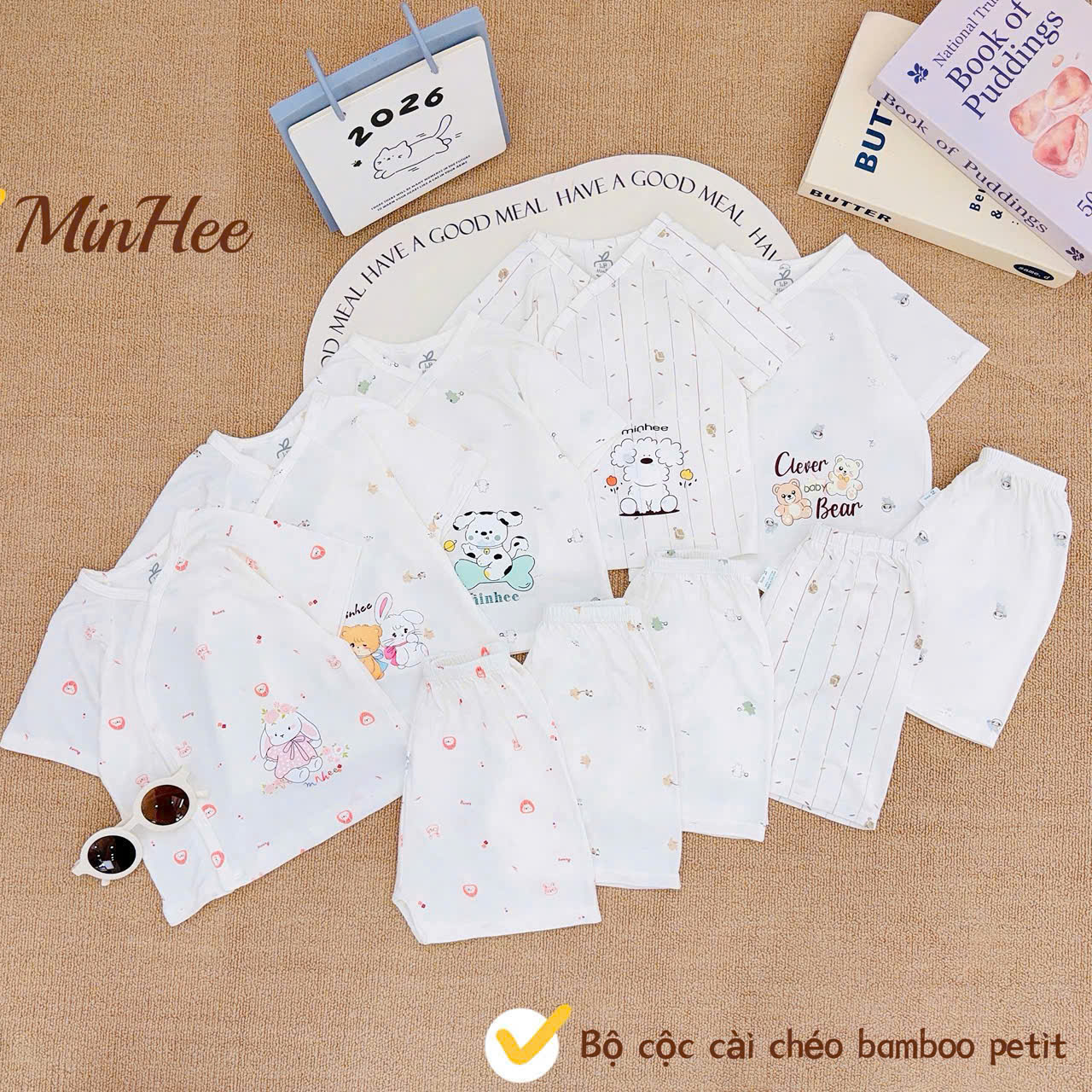 ( MH1 )Bộ cộc tay sơ sinh MinHee, chất petit bamboo cài chéo cho bé 0-9 tháng — ảnh 9