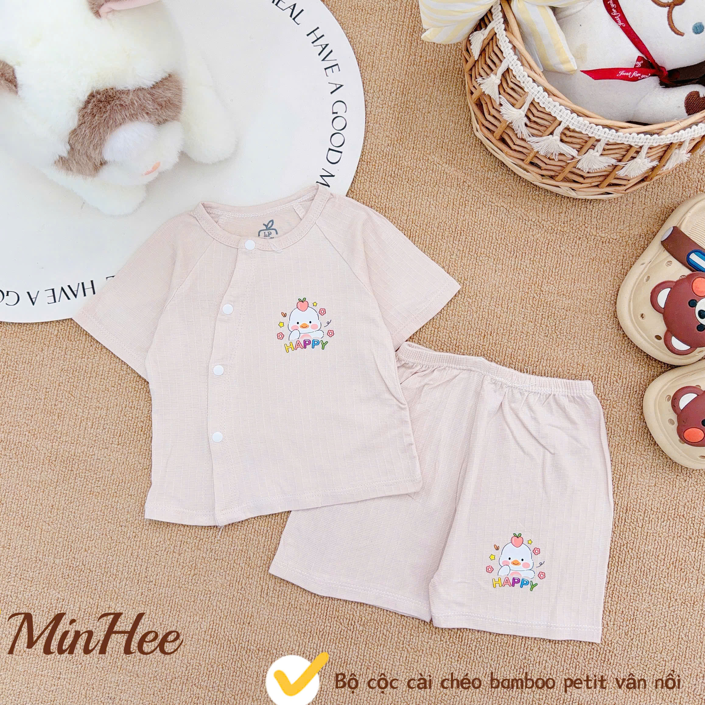 ( MH2 ) Bộ cộc tay sơ sinh MinHee, petit dập vân cài chéo cho bé 0-9 tháng — ảnh 3
