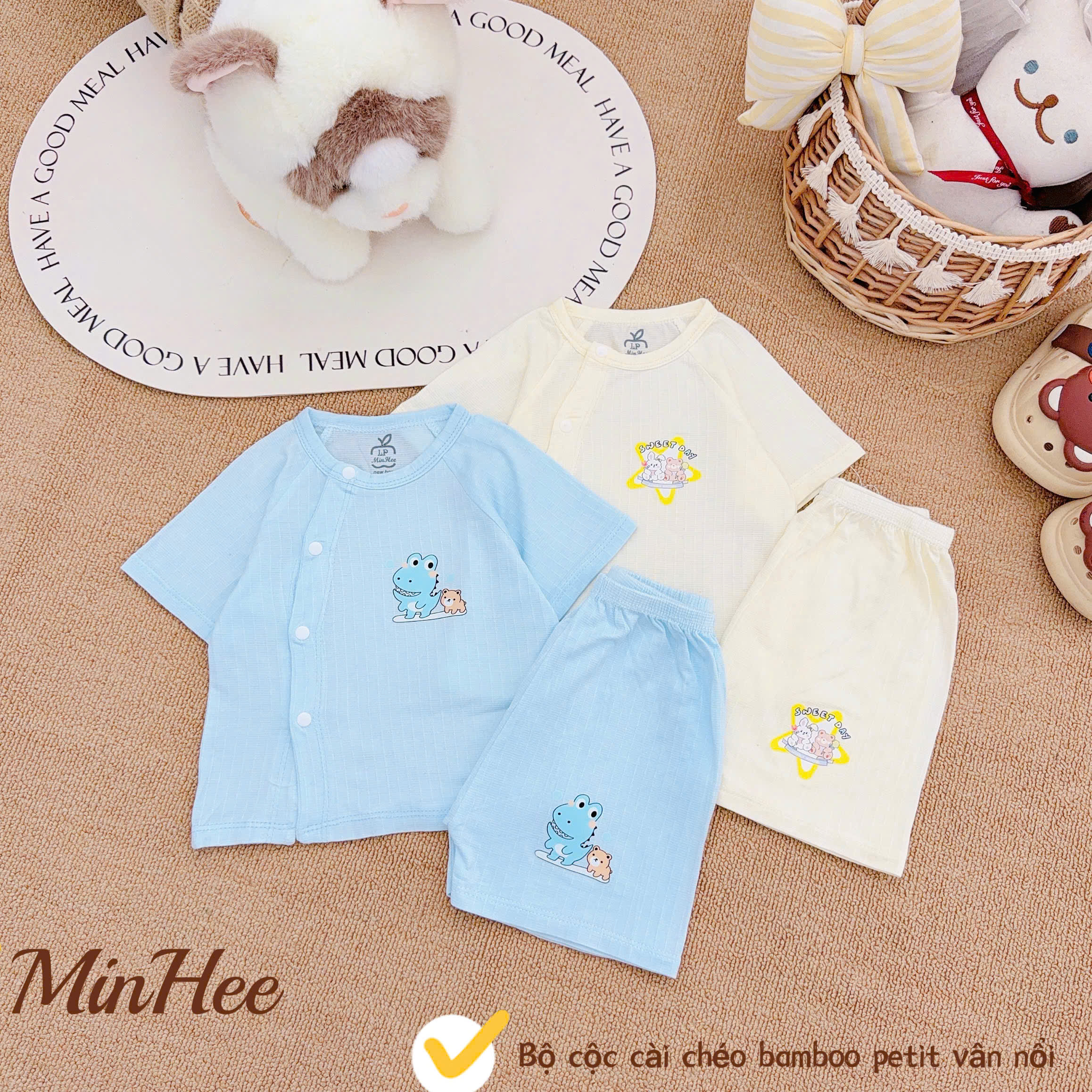 ( MH2 ) Bộ cộc tay sơ sinh MinHee, petit dập vân cài chéo cho bé 0-9 tháng — ảnh 4