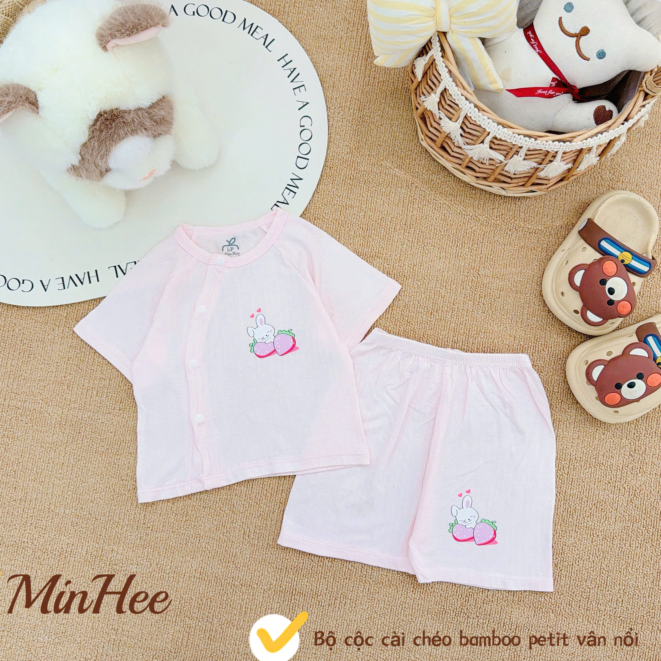 ( MH2 ) Bộ cộc tay sơ sinh MinHee, petit dập vân cài chéo cho bé 0-9 tháng — ảnh 5