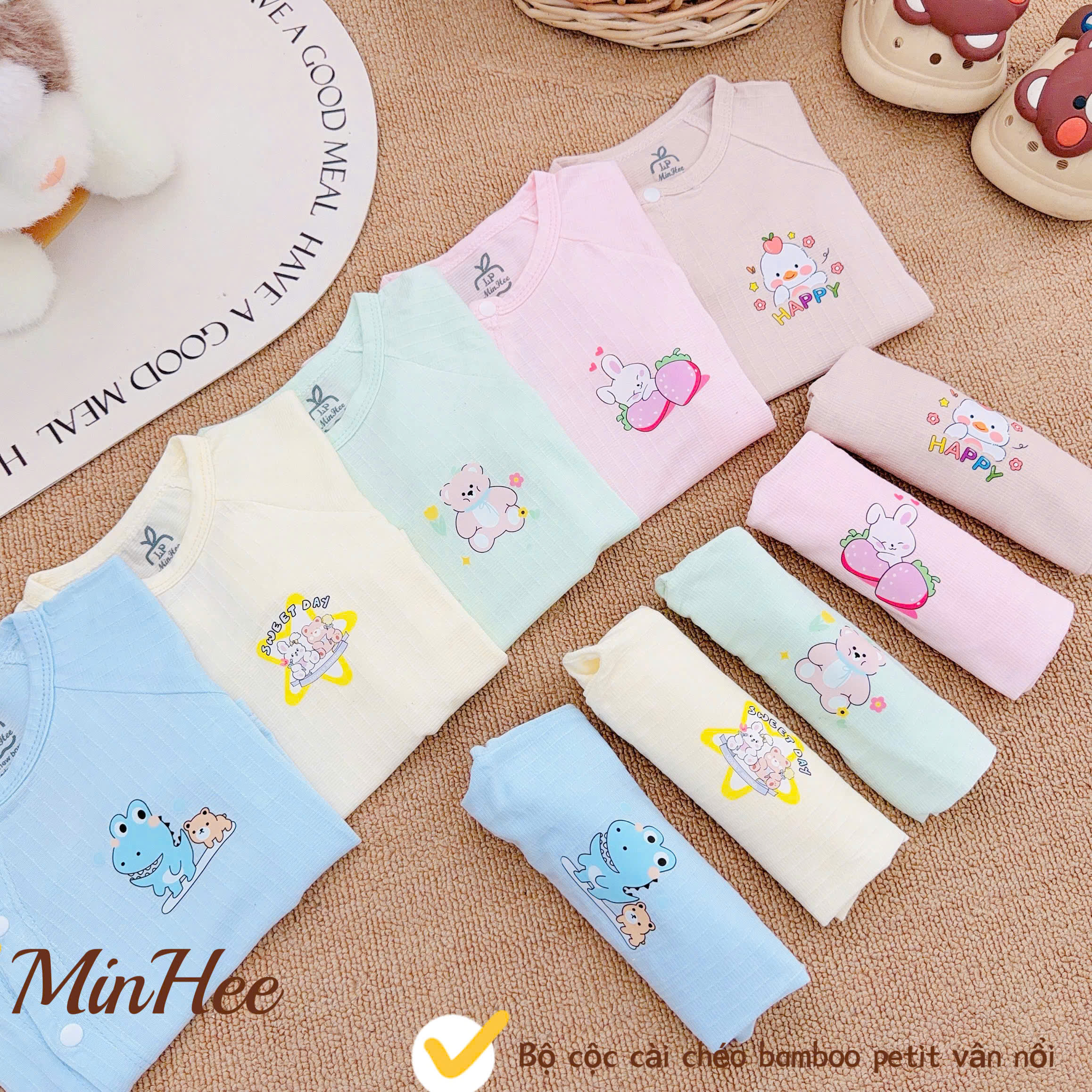 ( MH2 ) Bộ cộc tay sơ sinh MinHee, petit dập vân cài chéo cho bé 0-9 tháng — ảnh 9