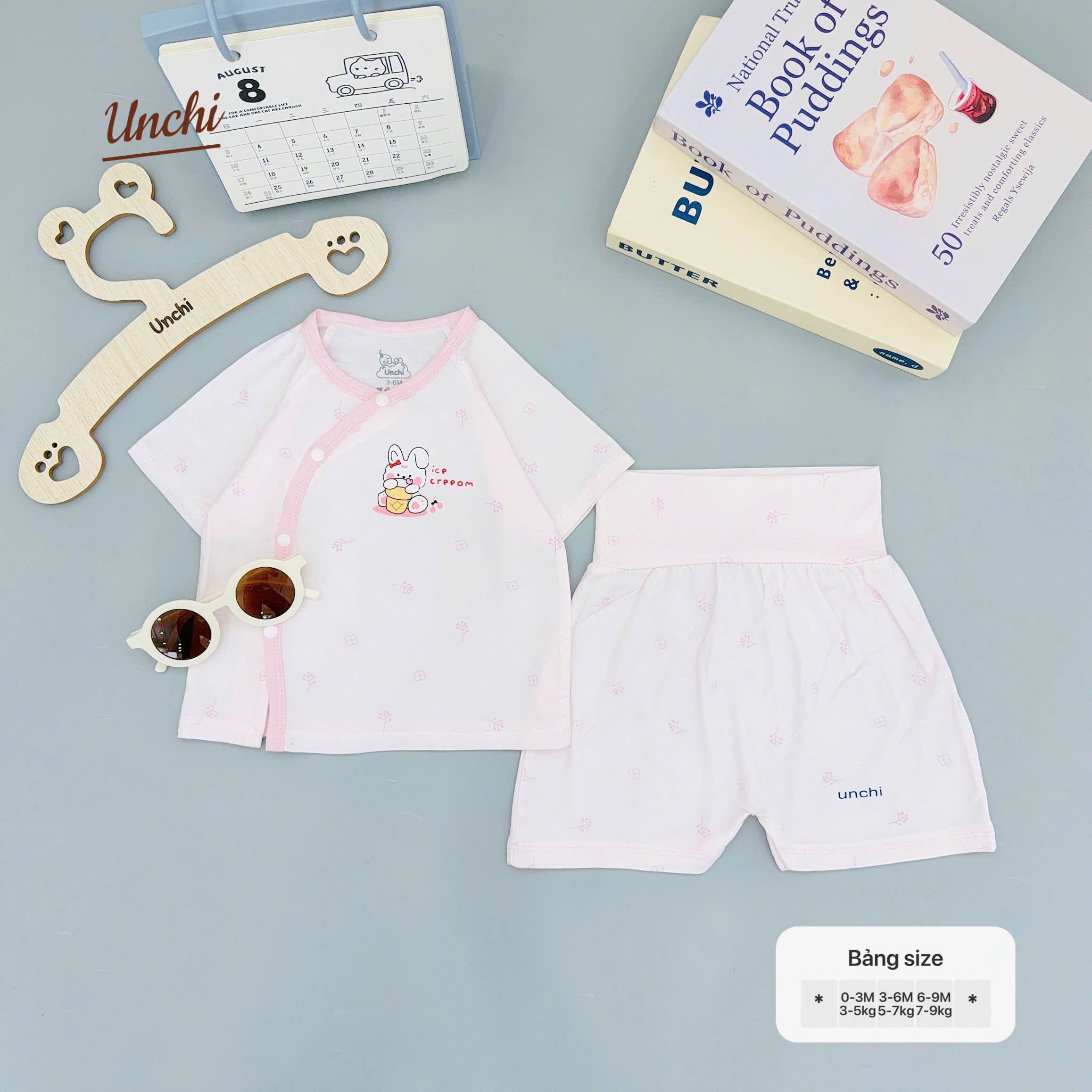 ( UC13 ) Bộ cộc tay sơ sinh Unchi cài chéo - áo + quần đùi cạp cao cho bé 0-9 tháng — ảnh 4