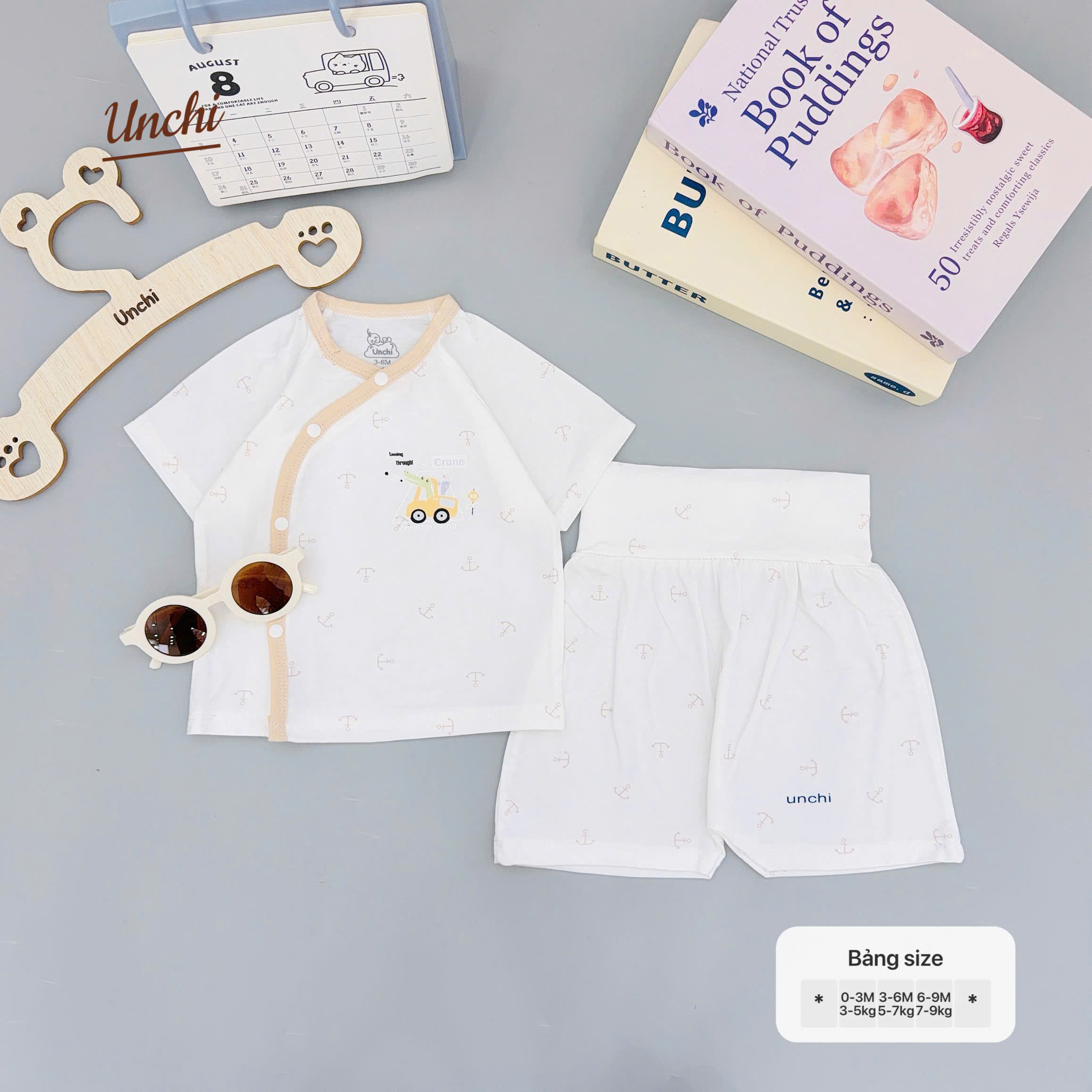 ( UC13 ) Bộ cộc tay sơ sinh Unchi cài chéo - áo + quần đùi cạp cao cho bé 0-9 tháng — ảnh 5