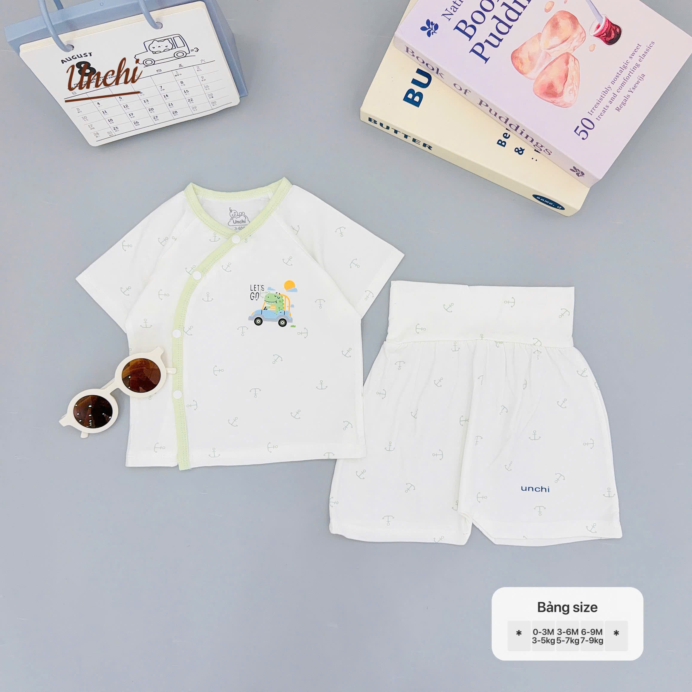 ( UC13 ) Bộ cộc tay sơ sinh Unchi cài chéo - áo + quần đùi cạp cao cho bé 0-9 tháng — ảnh 6