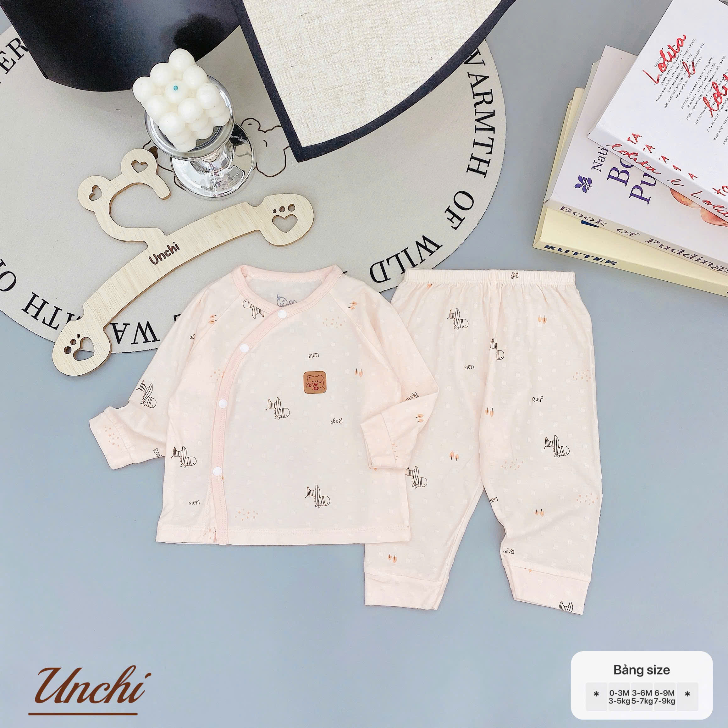 ( UD20 ) Bộ dài tay sơ sinh Unchi cài chéo - cotton lỗ thoáng khí cho bé 0-9 tháng — ảnh 2