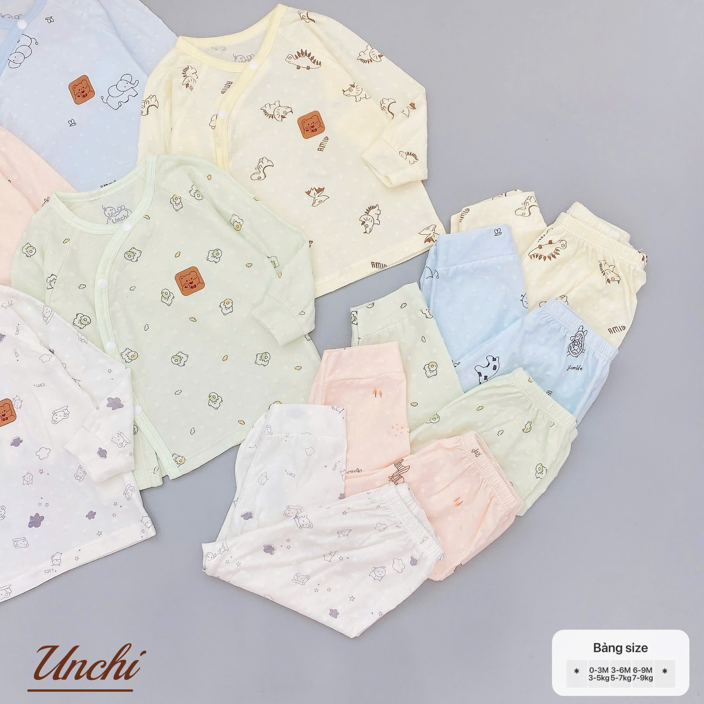 ( UD20 ) Bộ dài tay sơ sinh Unchi cài chéo - cotton lỗ thoáng khí cho bé 0-9 tháng — ảnh 6